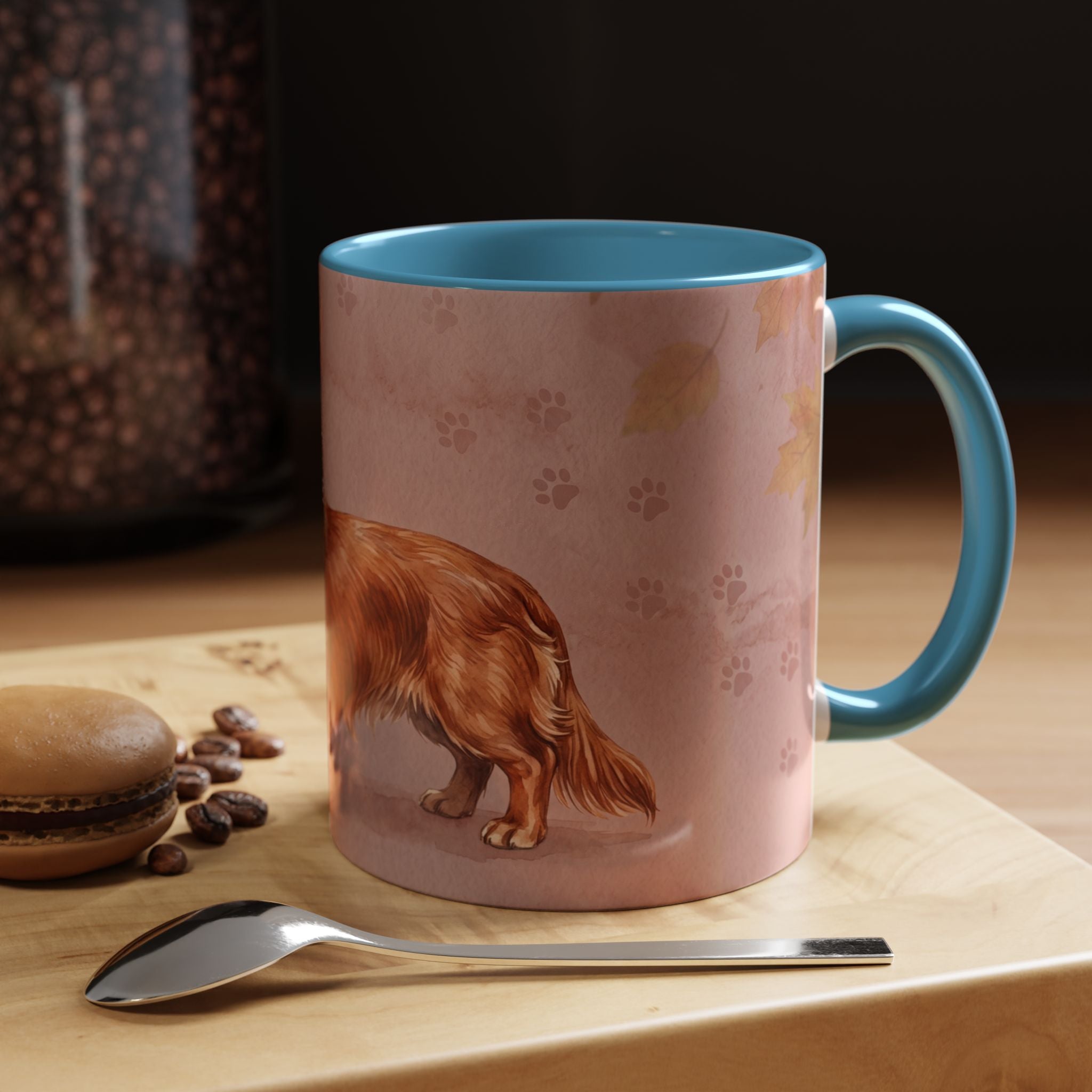 Dachshund Lover Mug | Long-Haired Wiener Dog with Plaid Bandana, Dusty Rose Watercolor Dog Gift