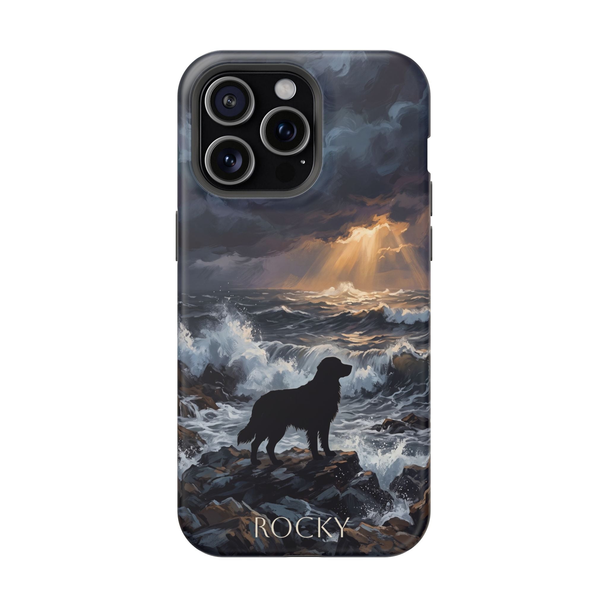 Personalized Golden Retriever Stormy Sea Phone Case — Wireless Charging Cover