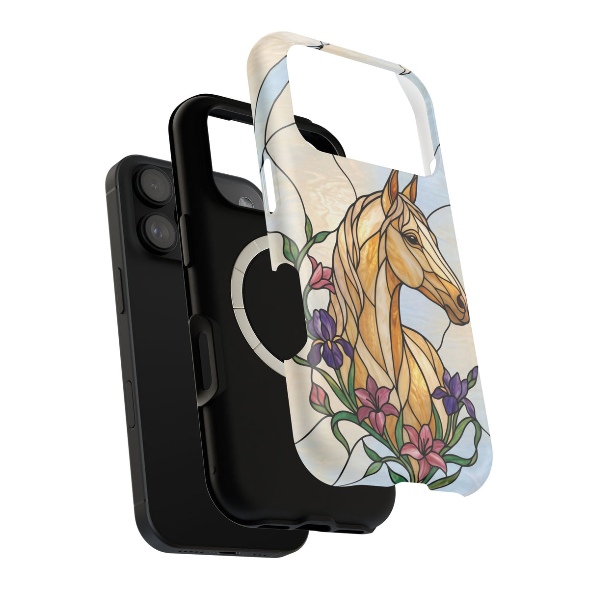 Floral Stained Glass Horse Phone Case — Tough Magnetic Case with Wireless Charging