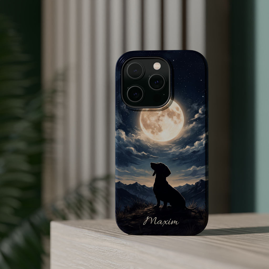 Personalized Dachshund Moonlight Phone Case — Wireless Charging Cover
