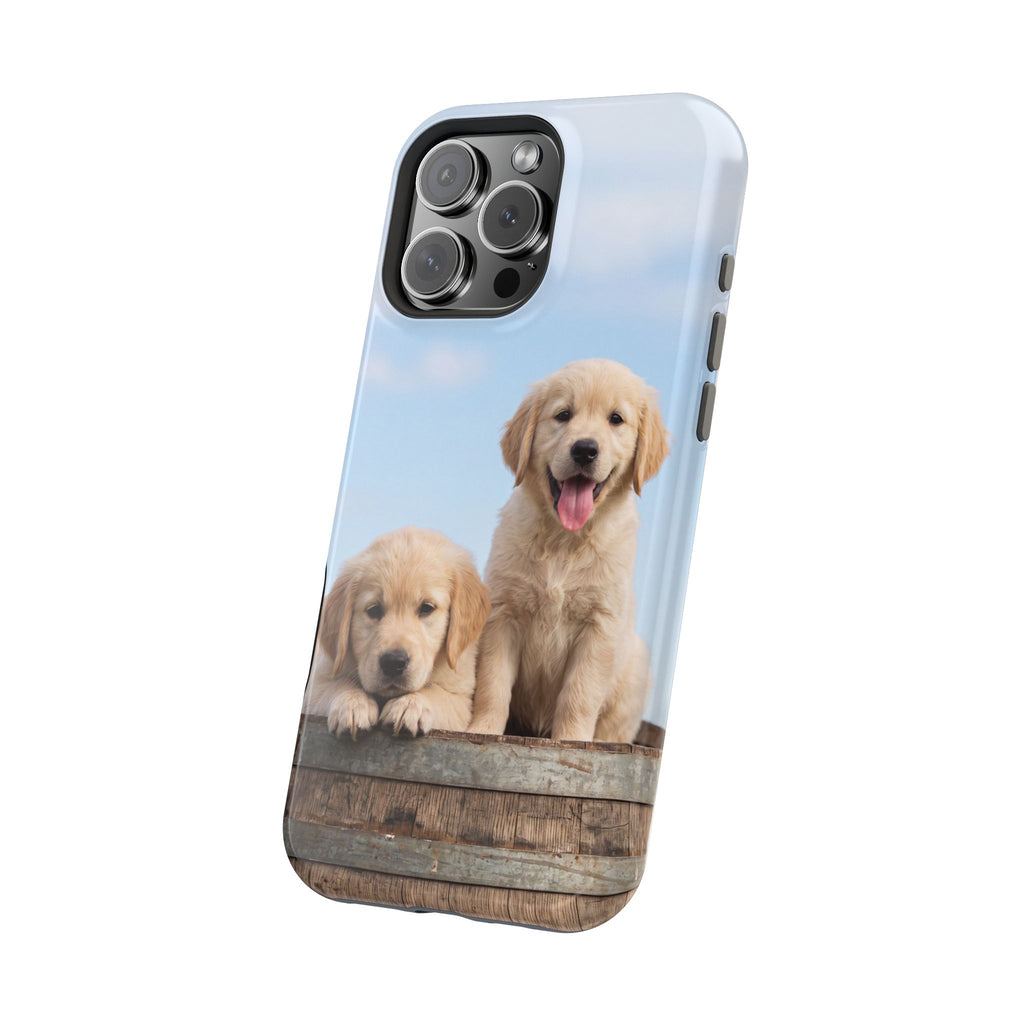Golden Retriever Puppy Duo Phone Case — Impact-Resistant Wireless Charging Cover
