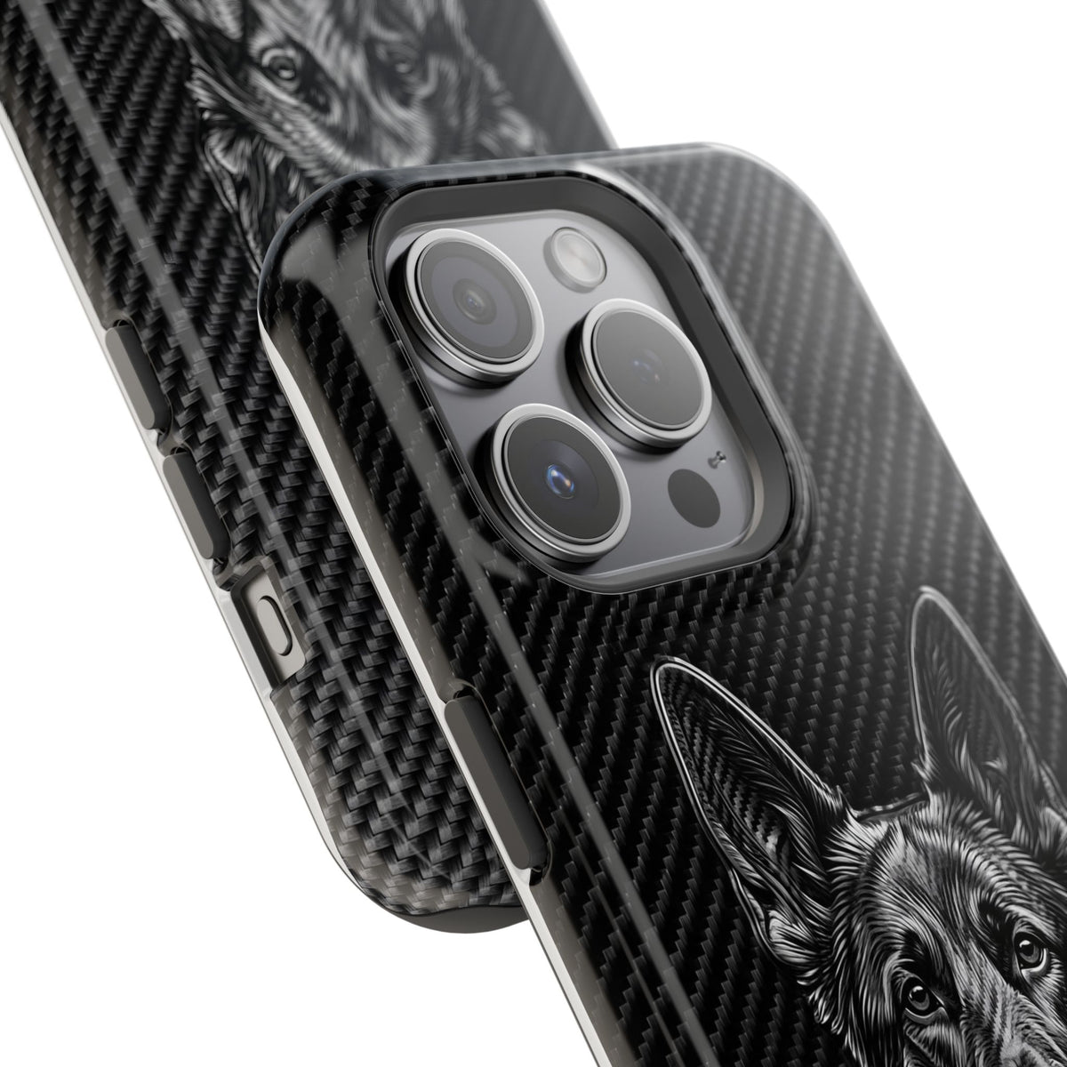 German Shepherd Phone Case | Black Carbon Art — Tough Magnetic Case with Wireless Charging