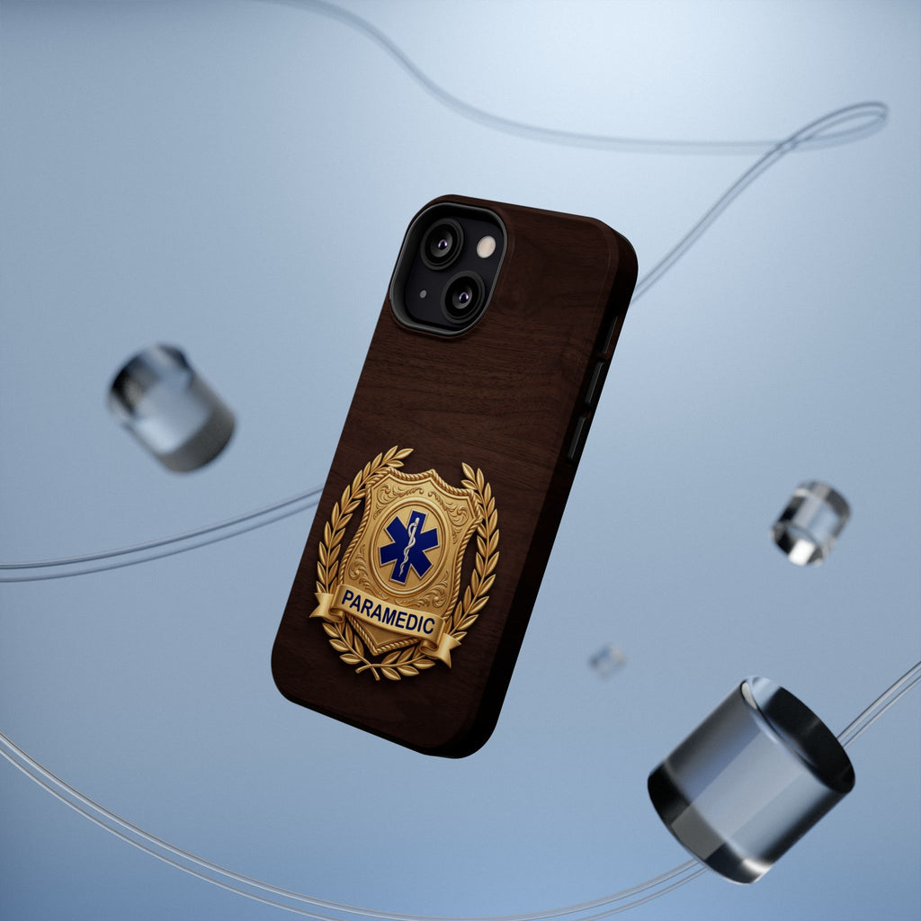 Gold Paramedic Laurel Badge Wood Phone Case — Magnetic Wireless Charging Cover