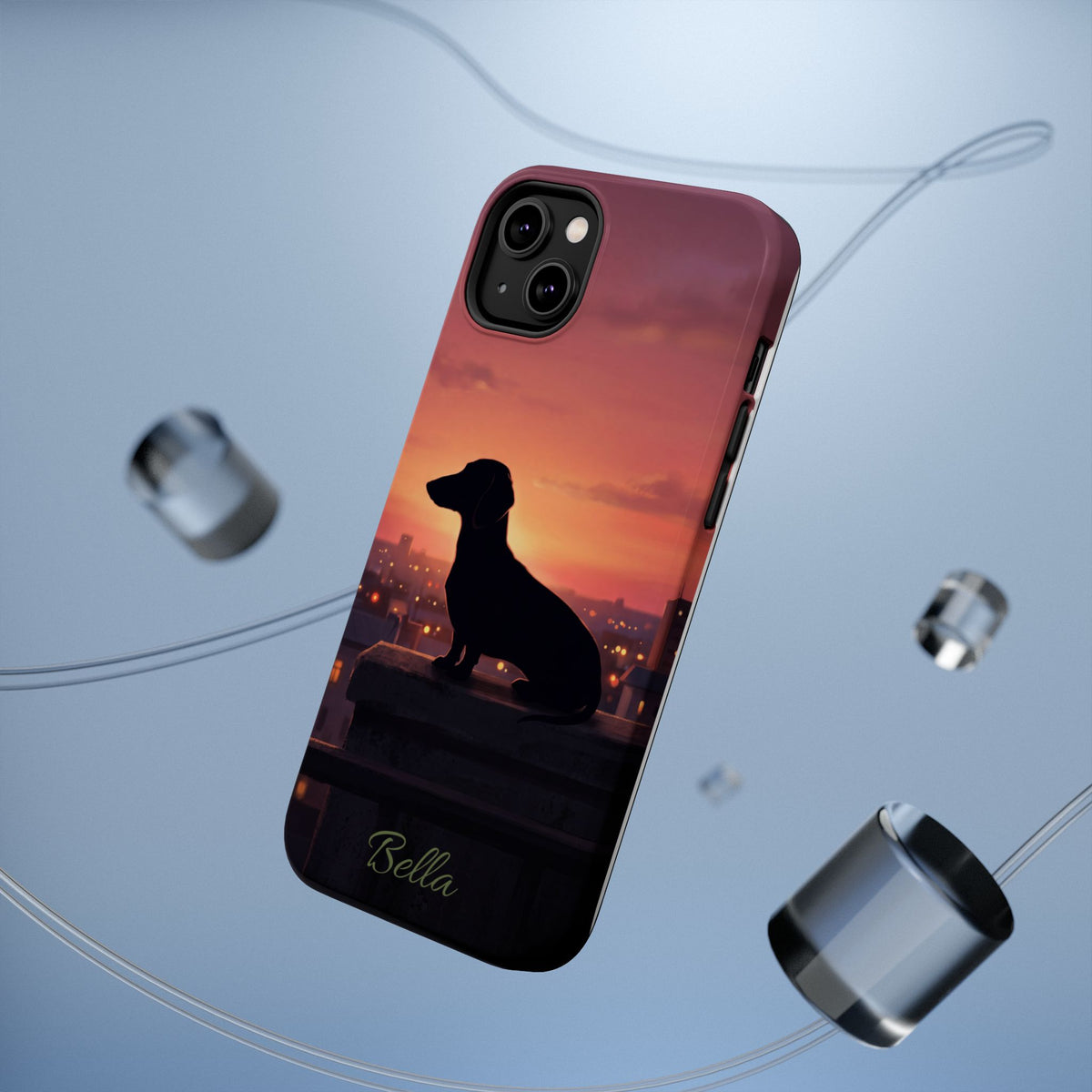 Personalized Dachshund Rooftop Sunset Phone Case — Wireless Charging Cover