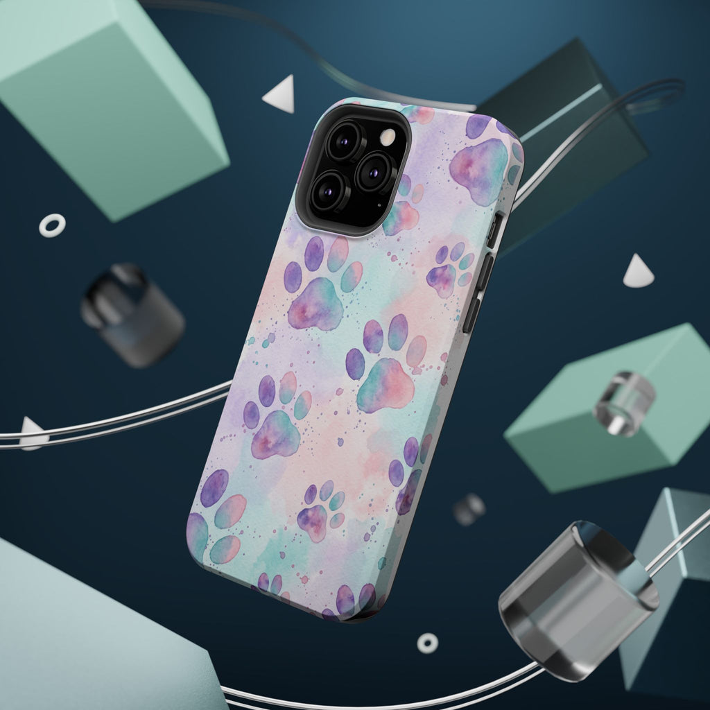 Watercolor Paw Print Phone Case — Impact-Resistant Wireless Charging Cover