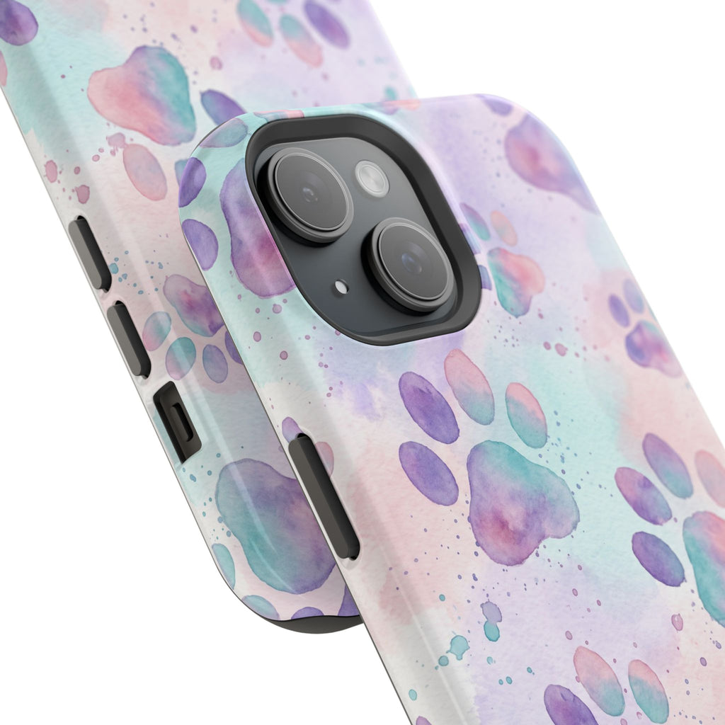 Watercolor Paw Print Phone Case — Impact-Resistant Wireless Charging Cover