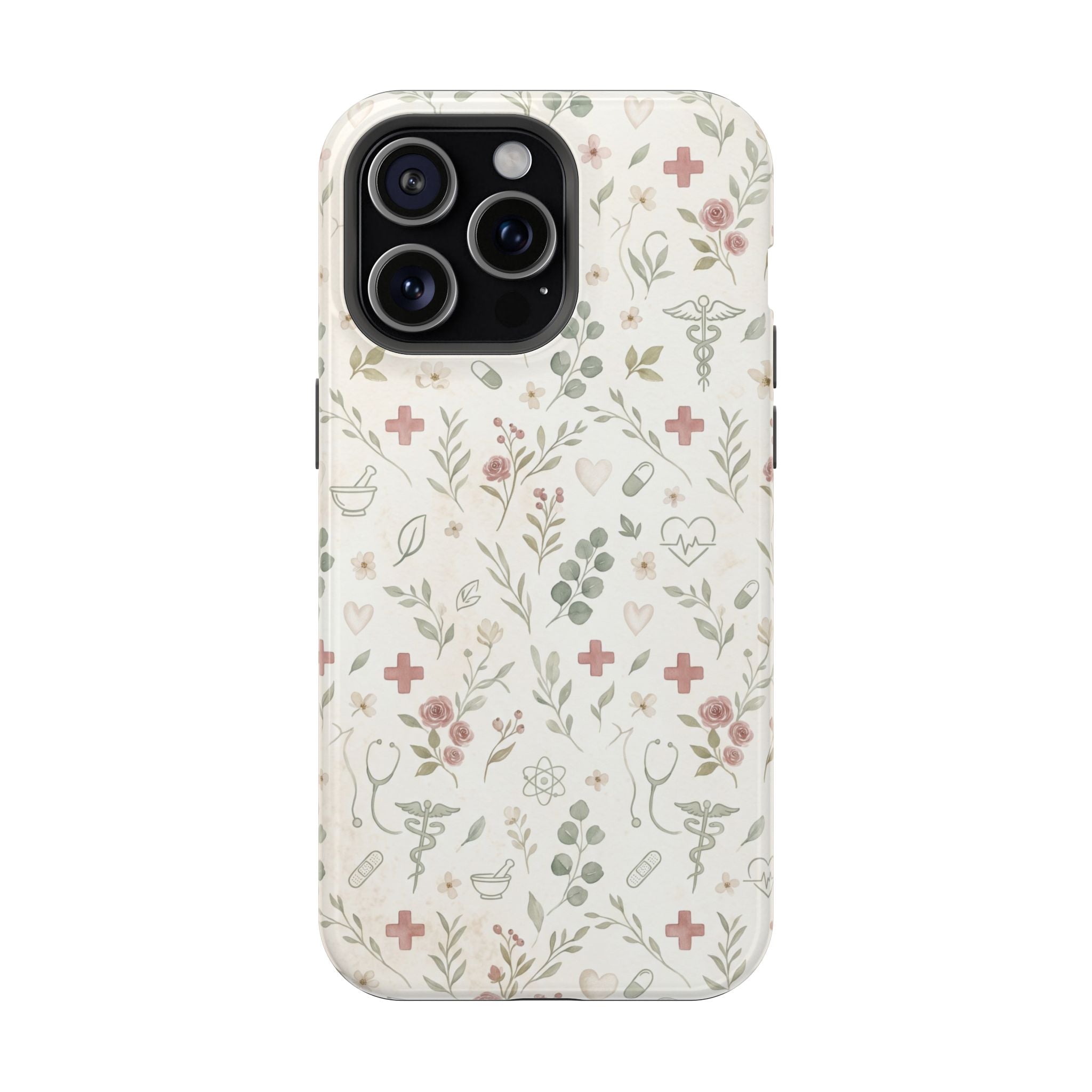 Floral Nurse Phone Case — Impact-Resistant Wireless Charging Cover