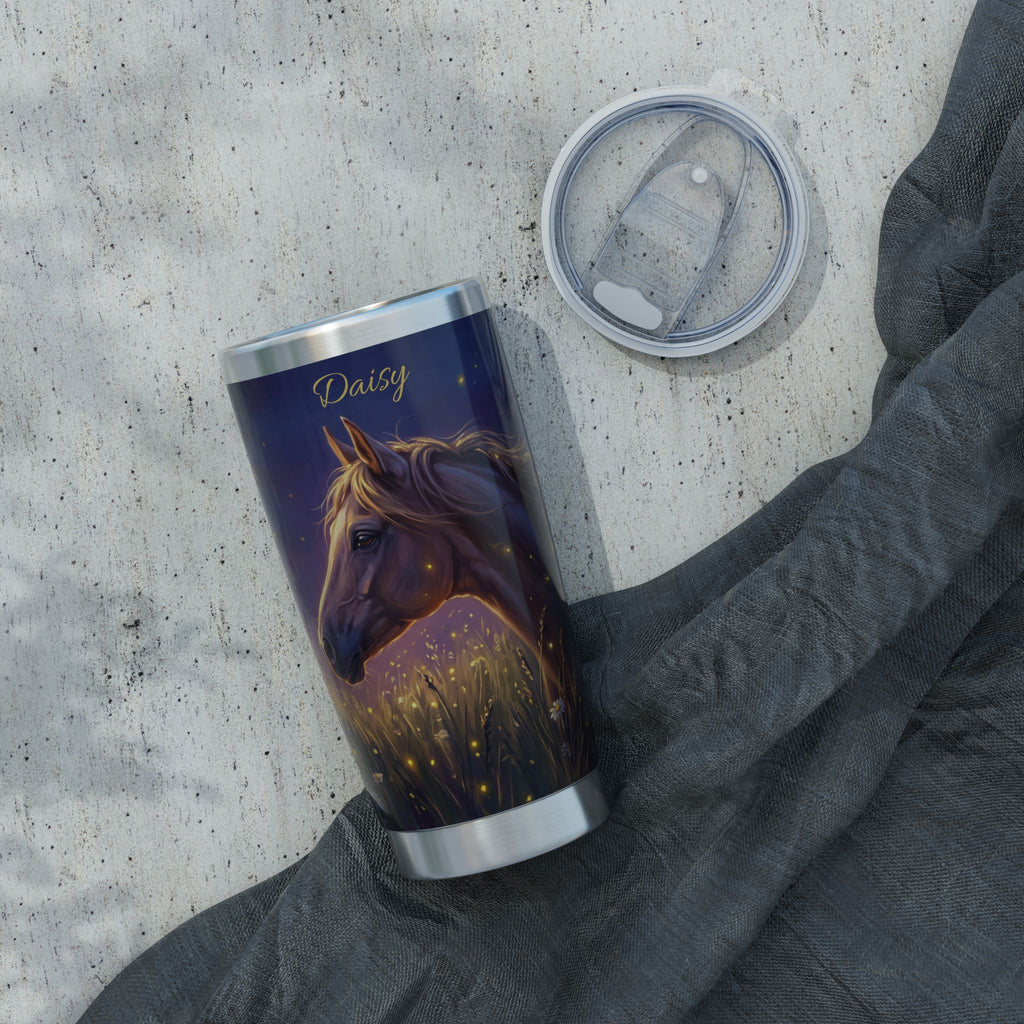 Horse Personalized Tumbler | Twilight Firefly Meadow Art — 20 oz Stainless Travel Mug