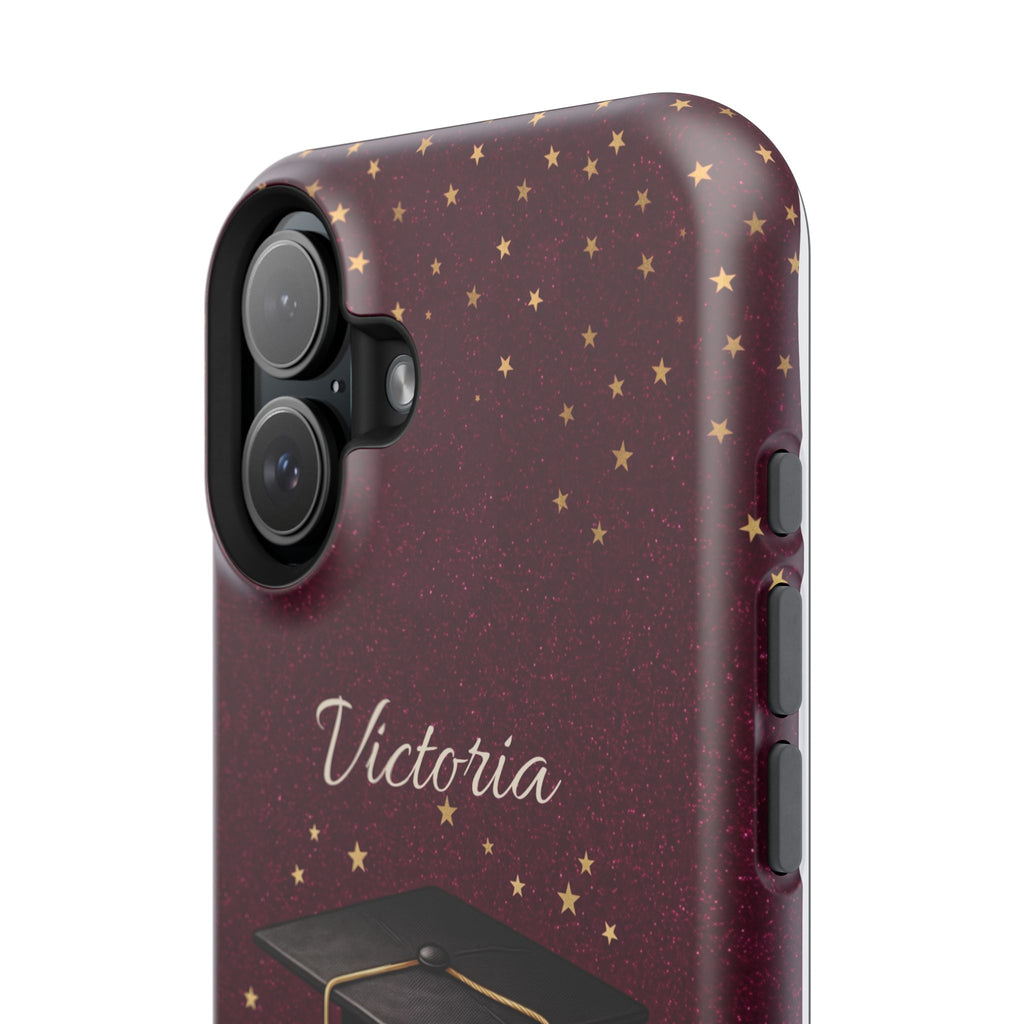 Graduation Cap & Books Personalized Teacher Phone Case — Wireless Charging Cover