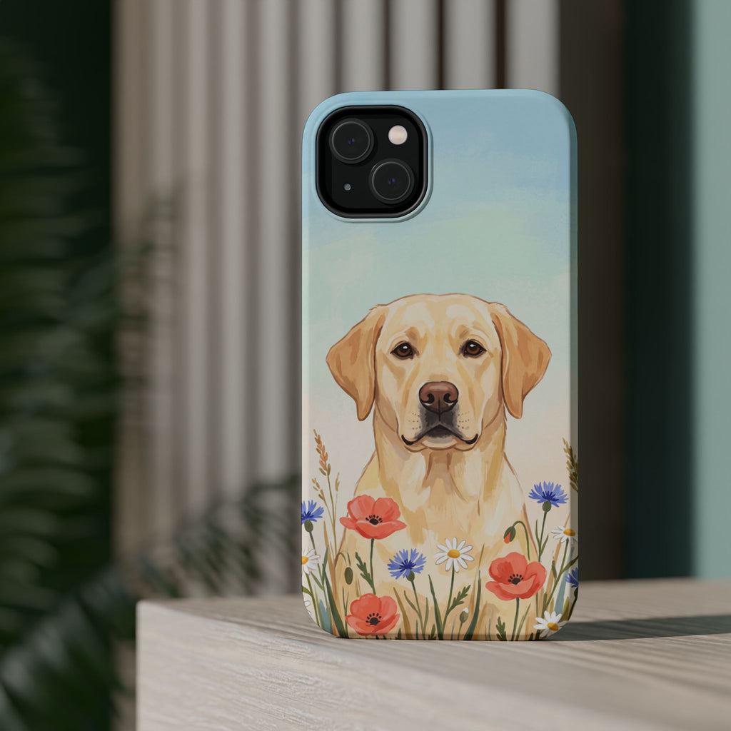 Labrador Wildflower Painting Phone Case — Tough Magnetic Case with Wireless Charging