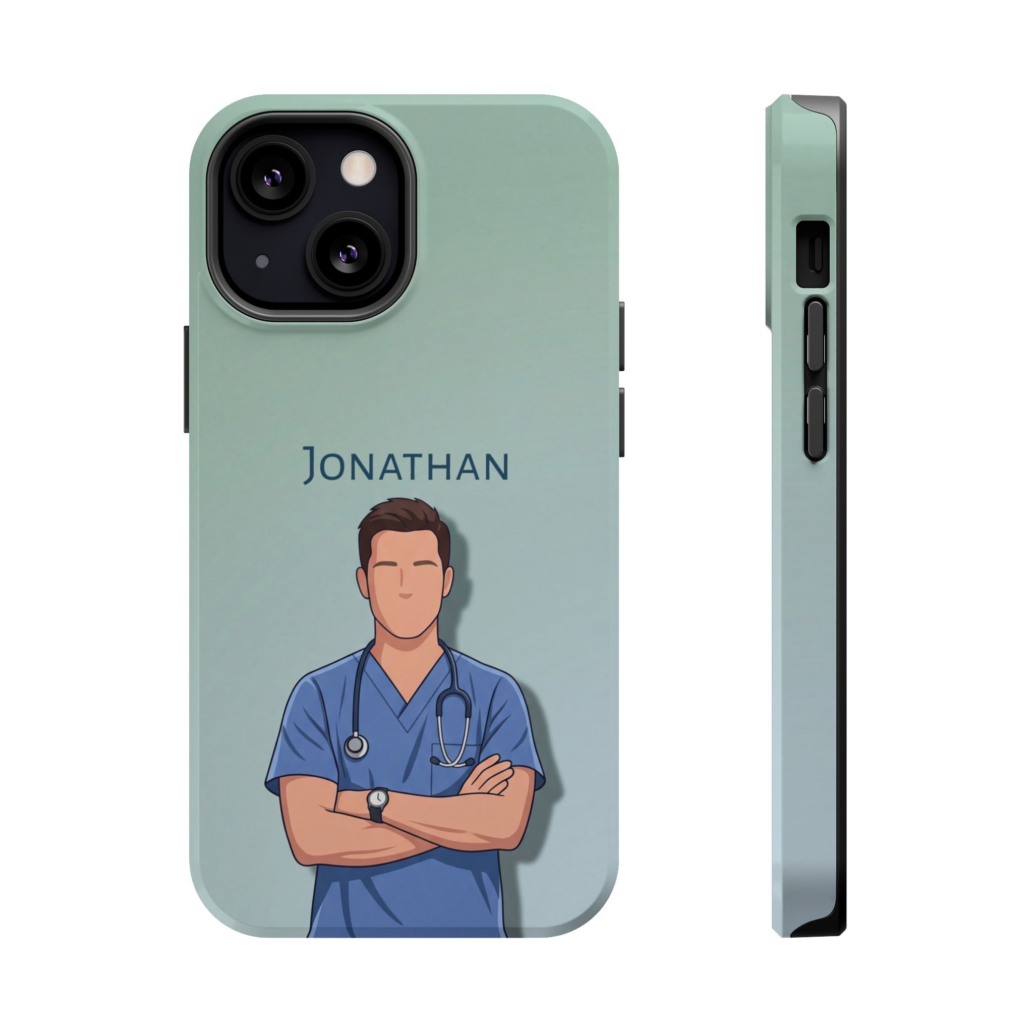 Personalized Nurse Portrait Phone Case — Impact-Resistant Wireless Charging Cover