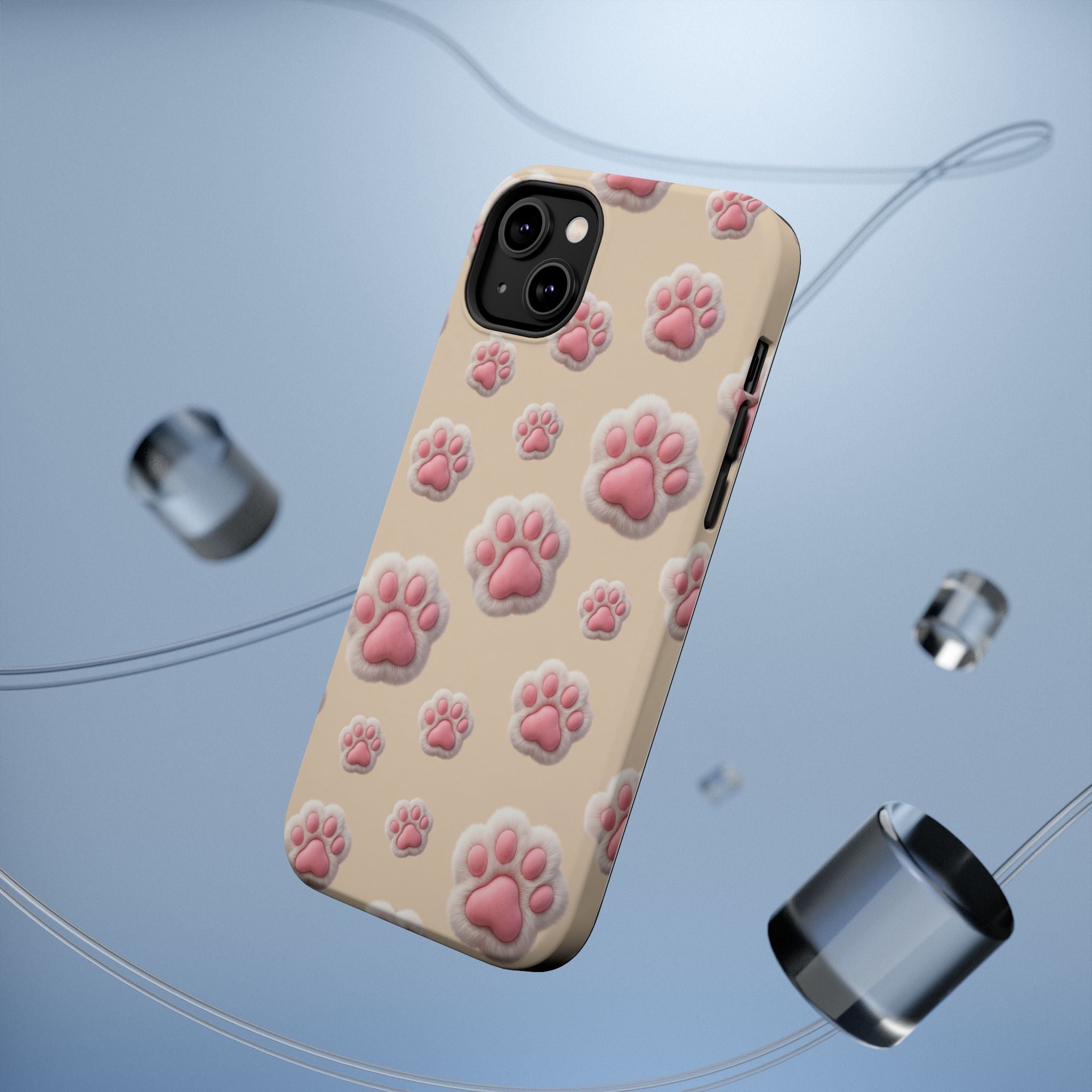 Pink Paw Print Phone Case — Impact-Resistant Wireless Charging Cover