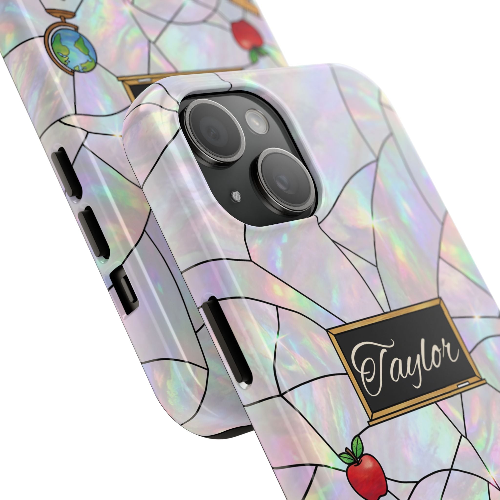 Personalized Teacher Phone Case — Custom Name Stained Glass Classroom Design