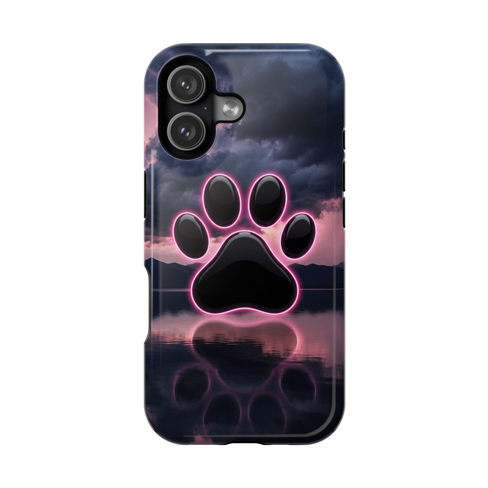 Neon Paw Print Phone Case — Impact-Resistant Wireless Charging Cover