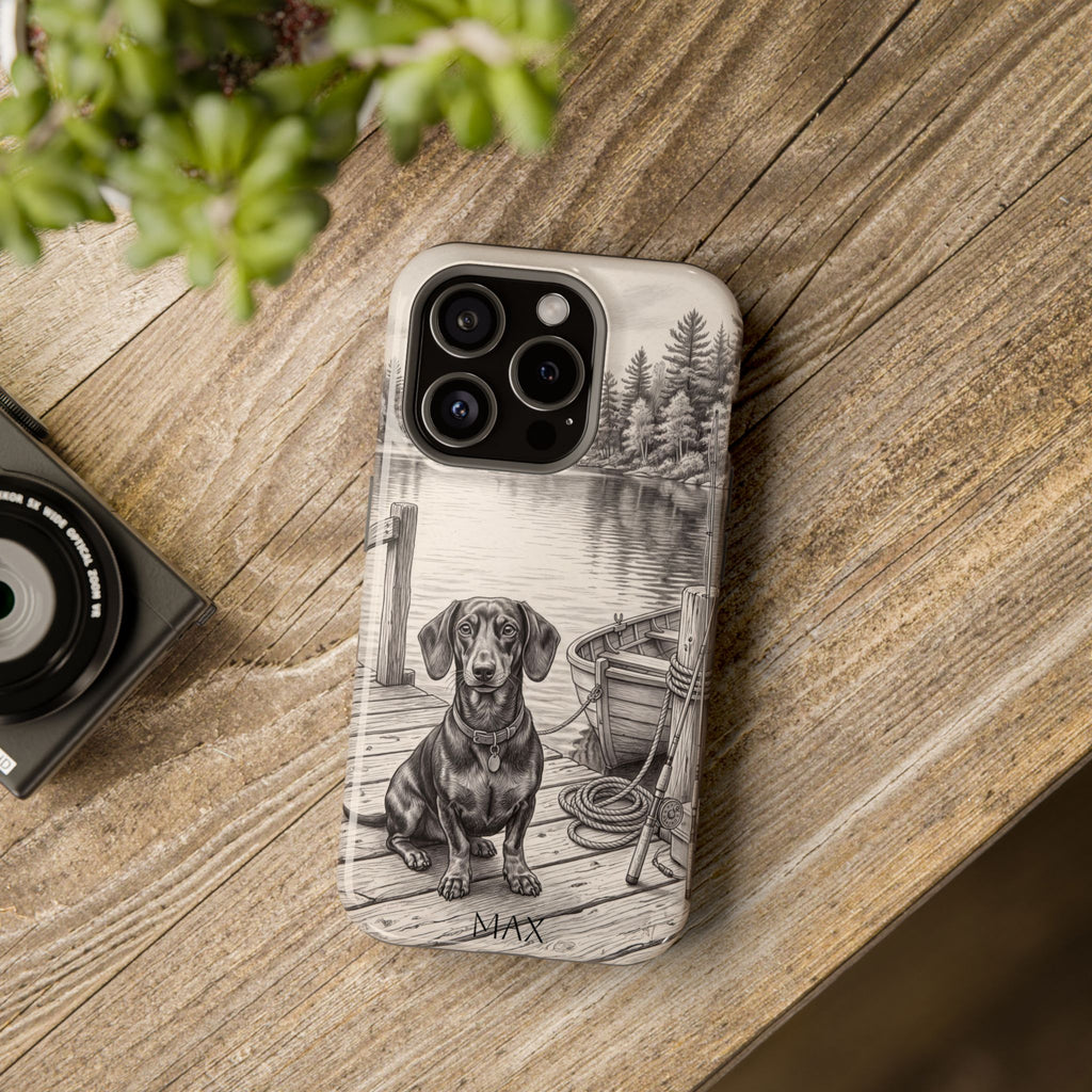 Personalized Dachshund Sunset Beach Phone Case — Wireless Charging Cover