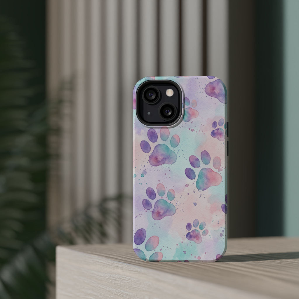 Watercolor Paw Print Phone Case — Impact-Resistant Wireless Charging Cover