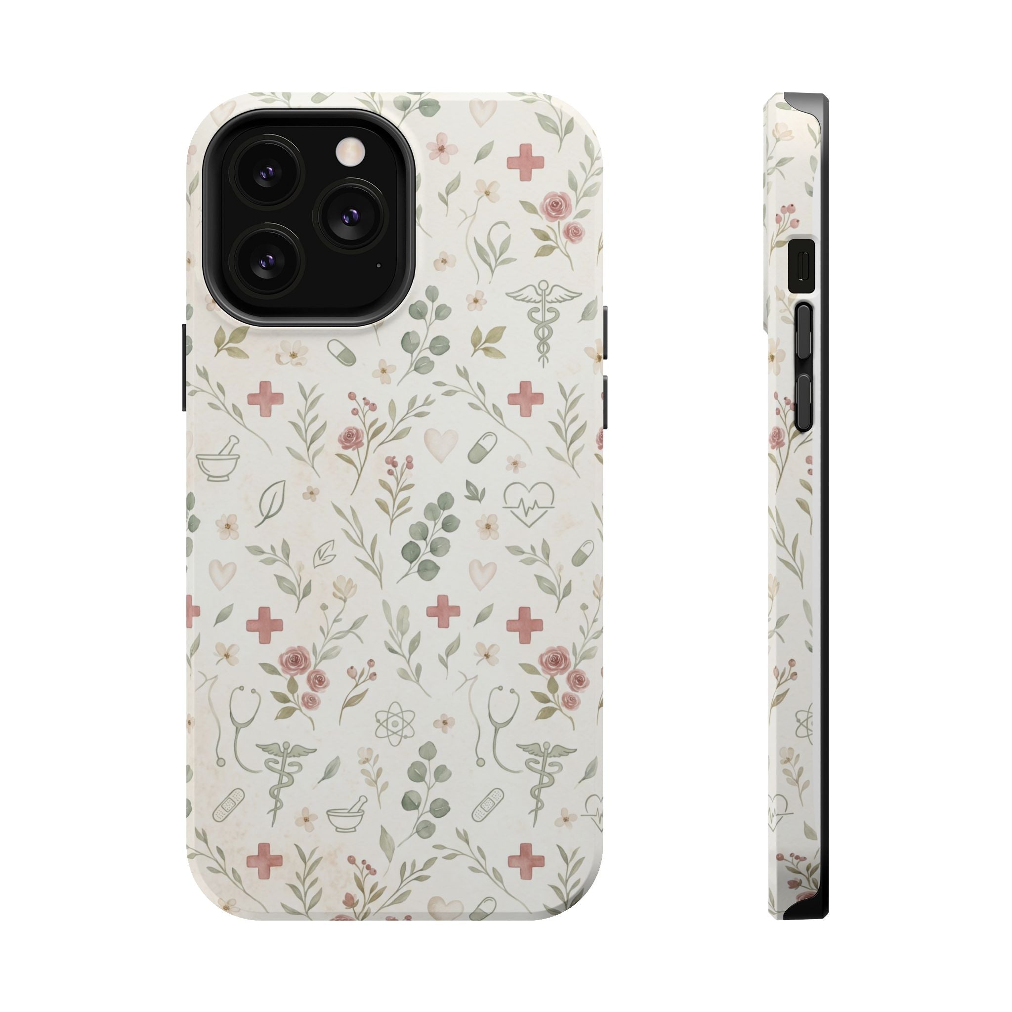 Floral Nurse Phone Case — Impact-Resistant Wireless Charging Cover