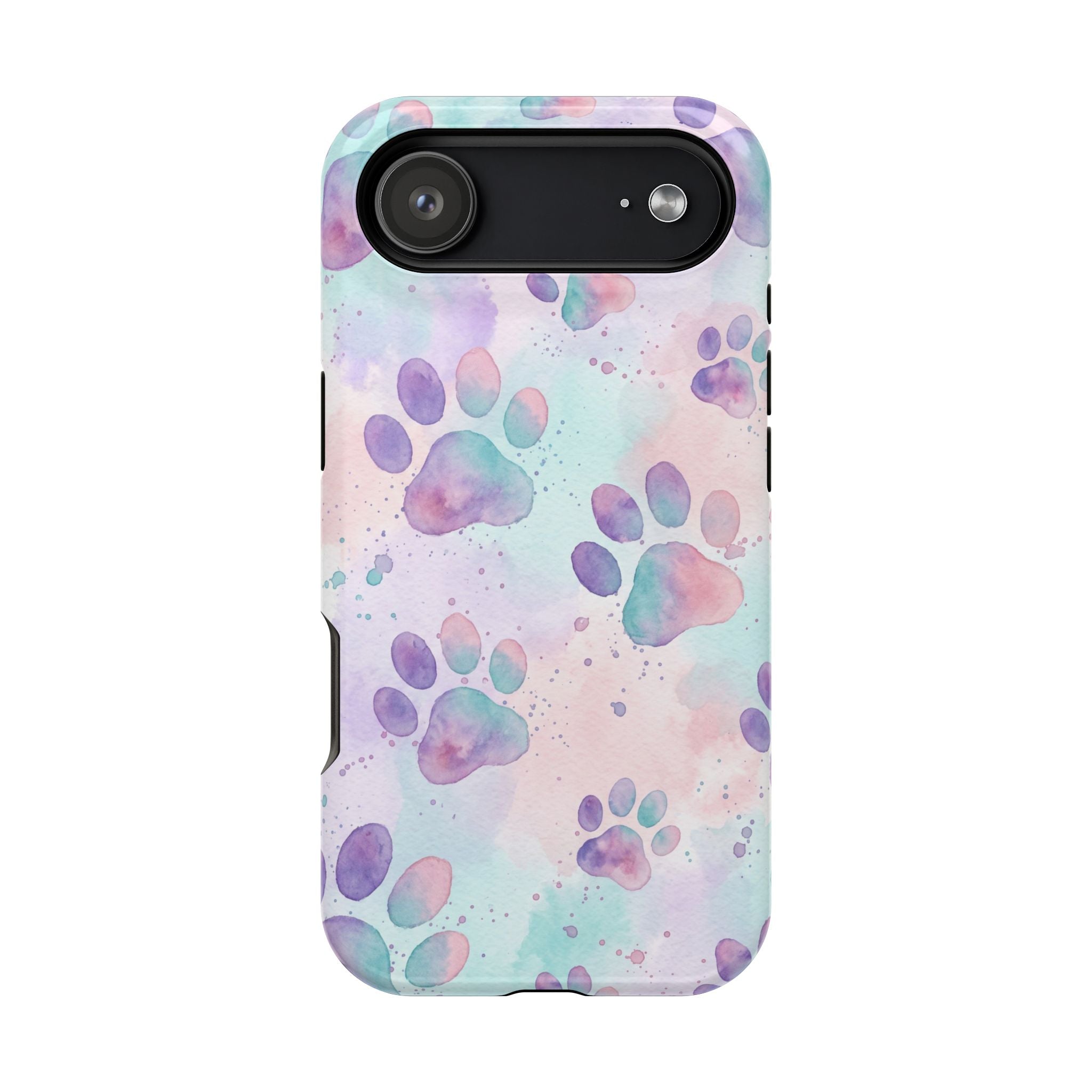 Watercolor Paw Print Phone Case — Impact-Resistant Wireless Charging Cover