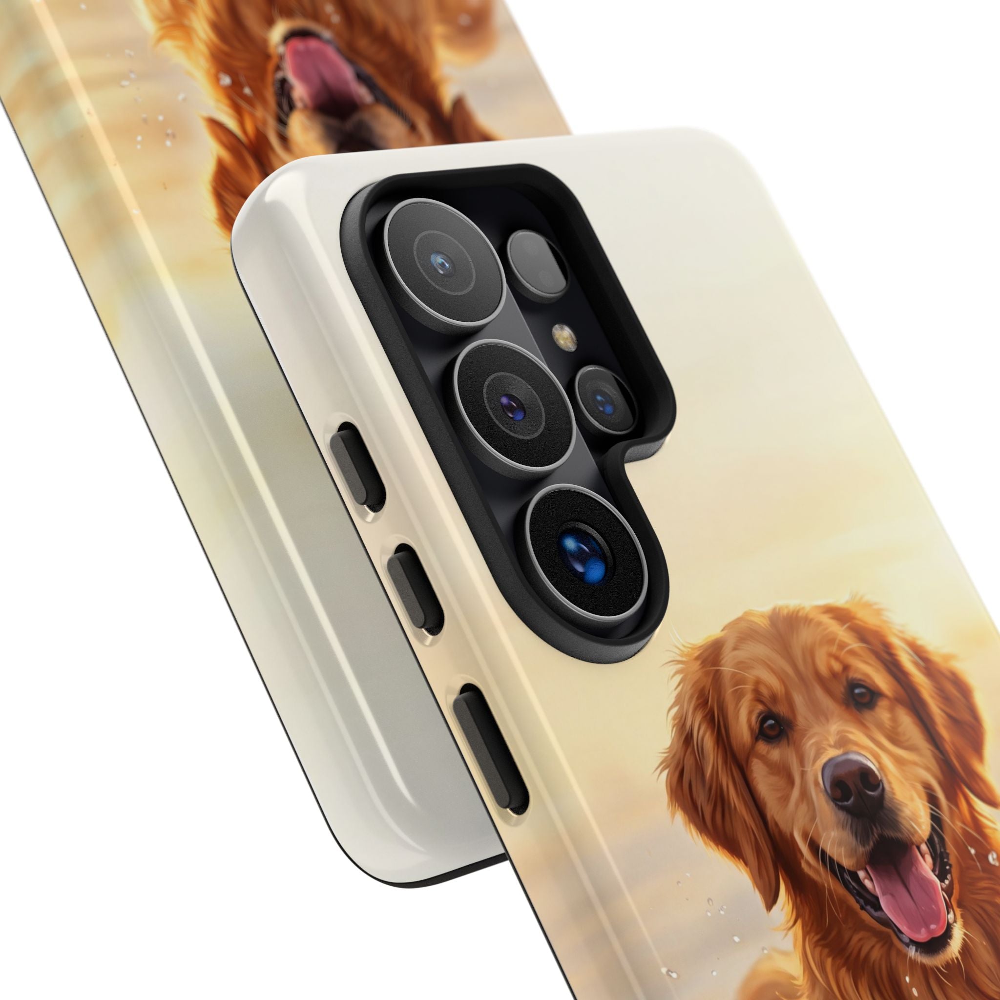 Golden Retriever Splashing in Water Phone Case | Joyful Dog at Golden Hour | iPhone & Samsung