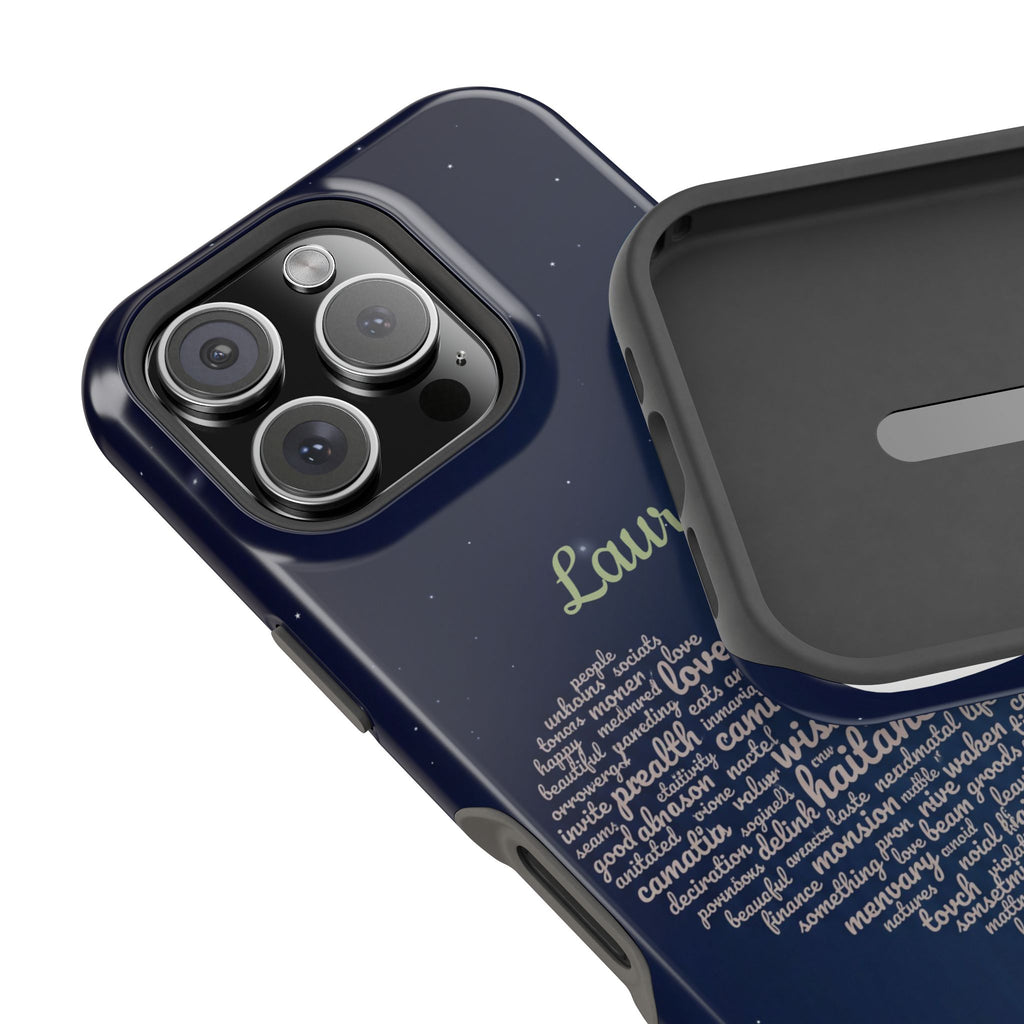 Personalized Teacher Heart Word Art Phone Case — Navy Wireless Charging Cover