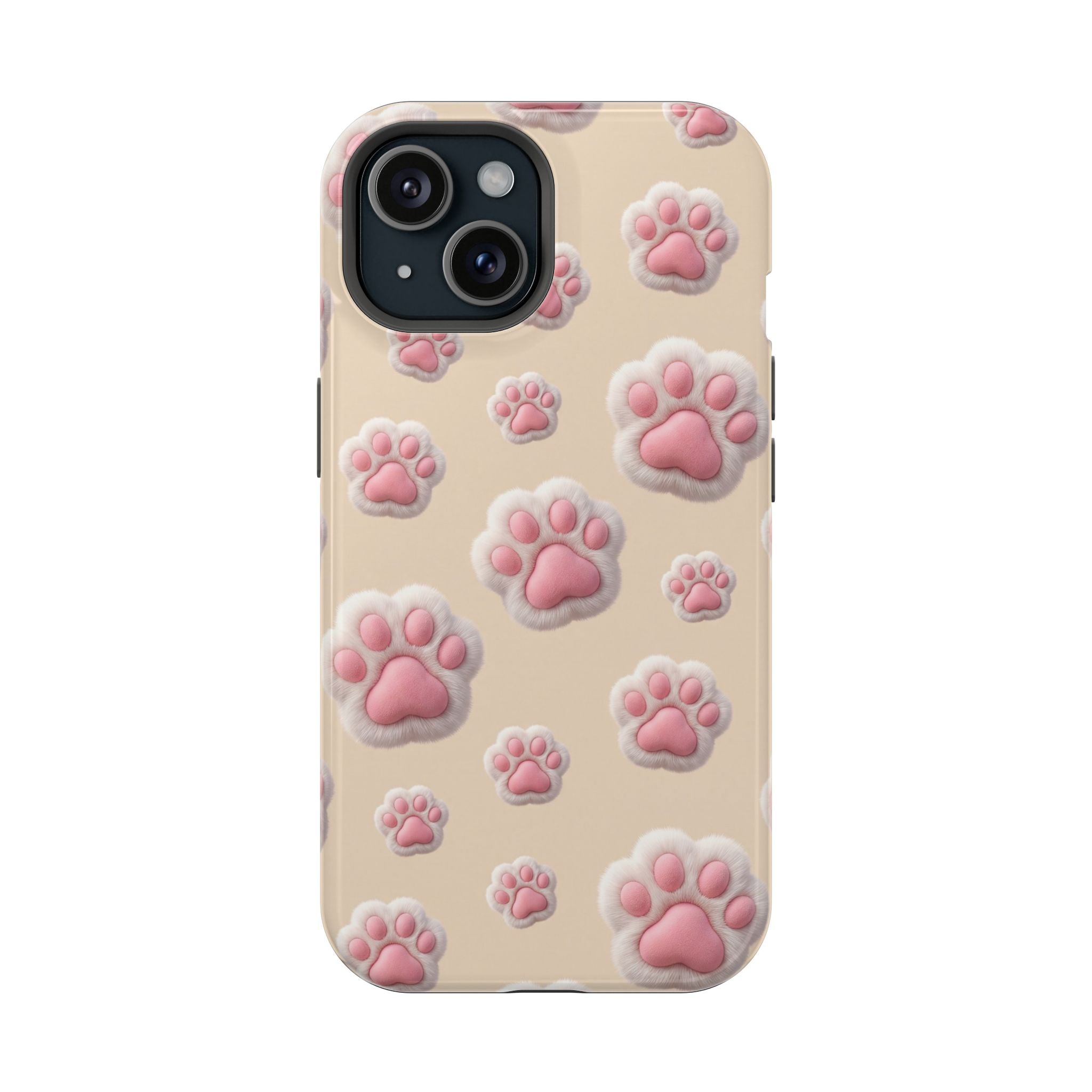 Pink Paw Print Phone Case — Impact-Resistant Wireless Charging Cover