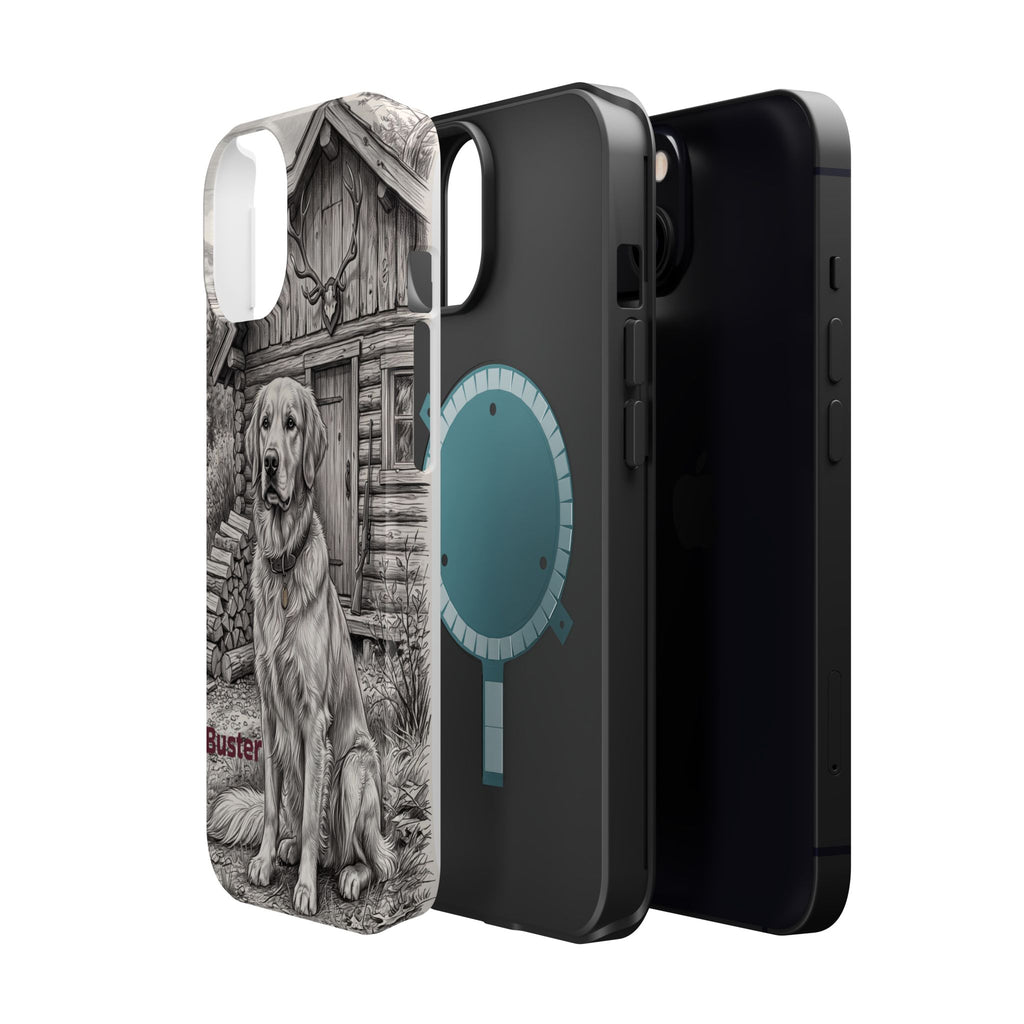 Personalized Golden Retriever Cabin Porch Phone Case — Wireless Charging Cover