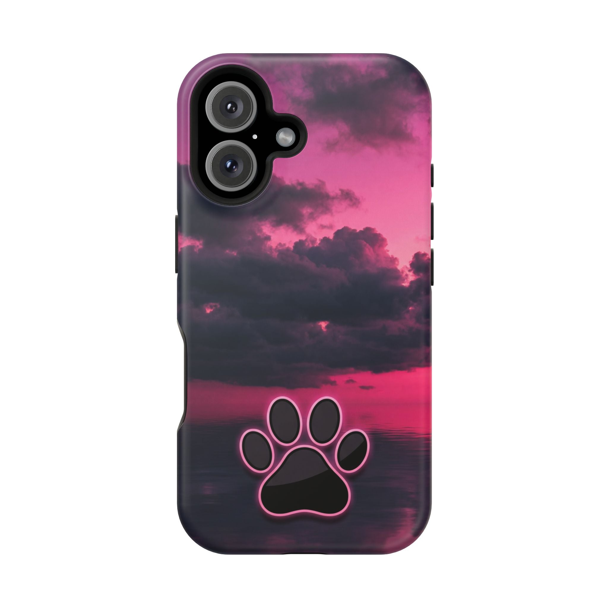 Pink Sky Paw Print Phone Case — Impact-Resistant Wireless Charging Cover