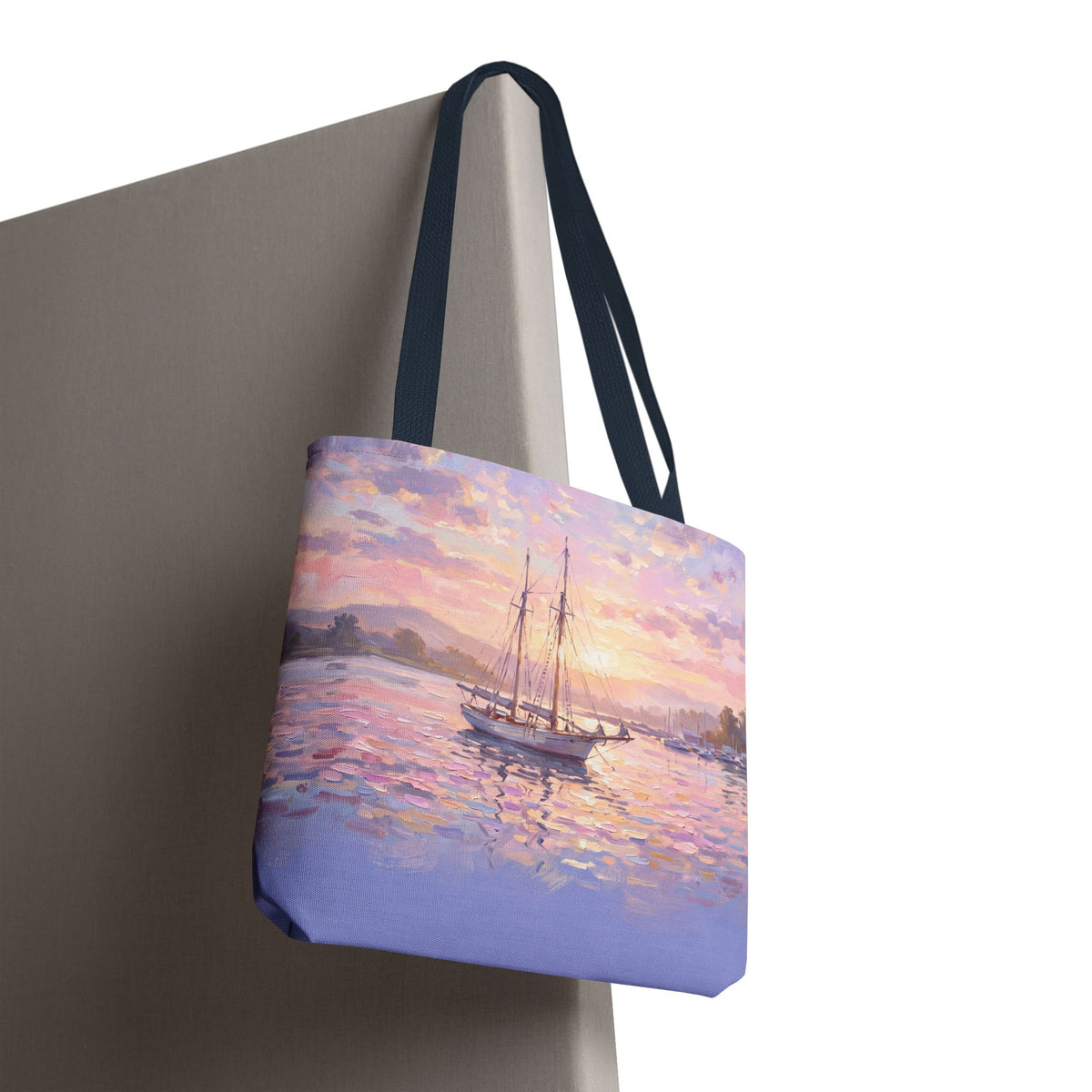 Pastel Sailboat Tote Bag – Impressionist Sunset Harbor Beach Bag