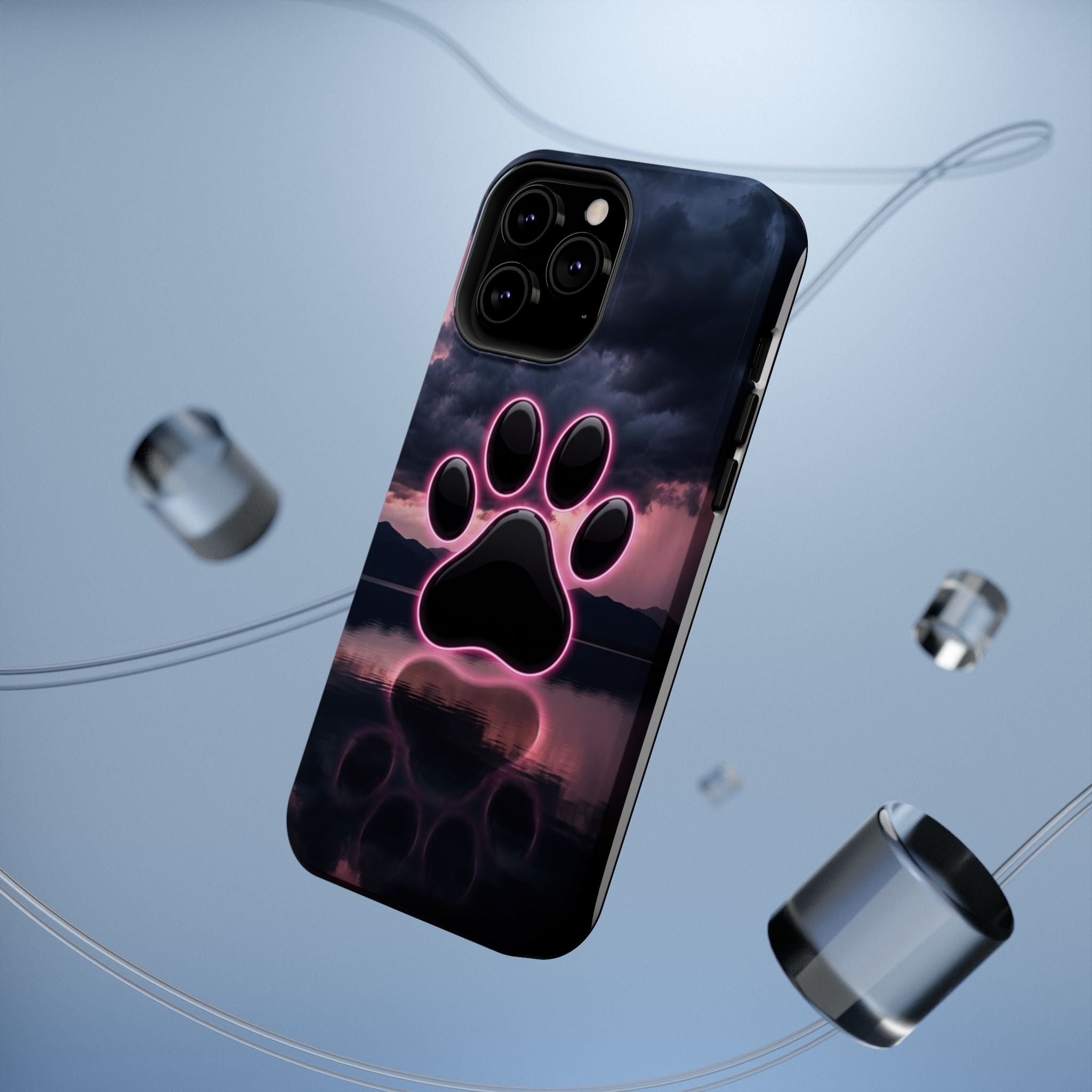 Neon Paw Print Phone Case — Impact-Resistant Wireless Charging Cover