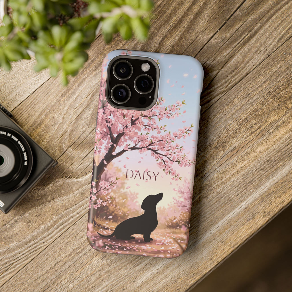 Personalized Dachshund Cherry Blossom Phone Case — Wireless Charging Cover
