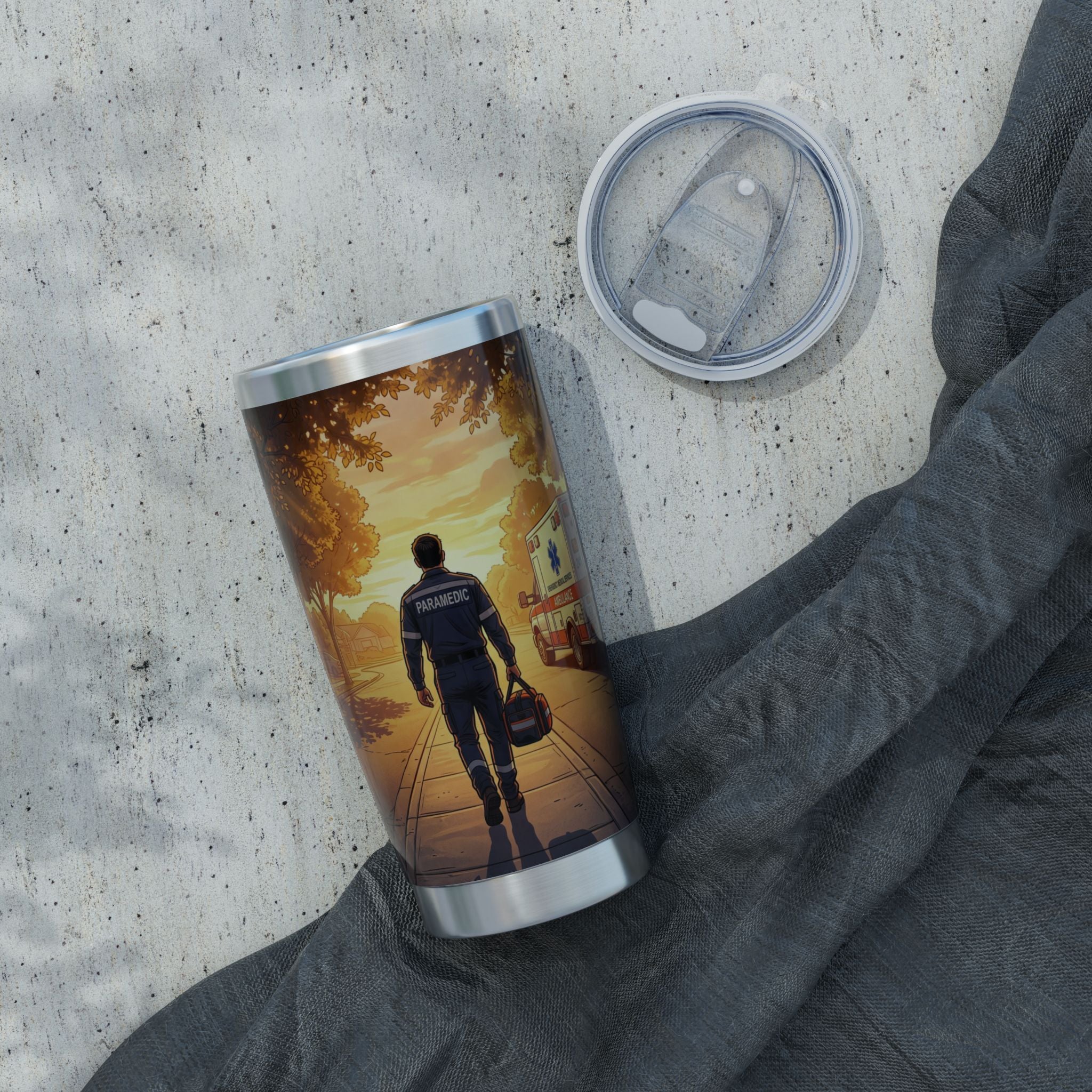 Paramedic/EMT 20oz Tumbler – Golden Hour Walk Illustrated Design