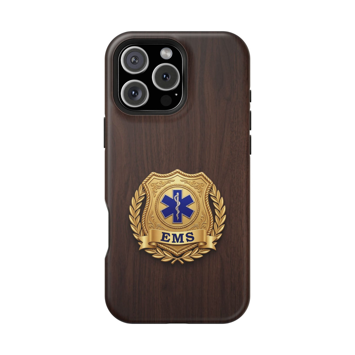 Gold EMS Laurel Badge Wood Phone Case — Magnetic Wireless Charging Cover