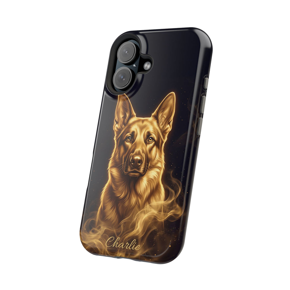 German Shepherd Phone Case | Personalized Gold Glow Art — Tough Magnetic Case with Wireless Charging