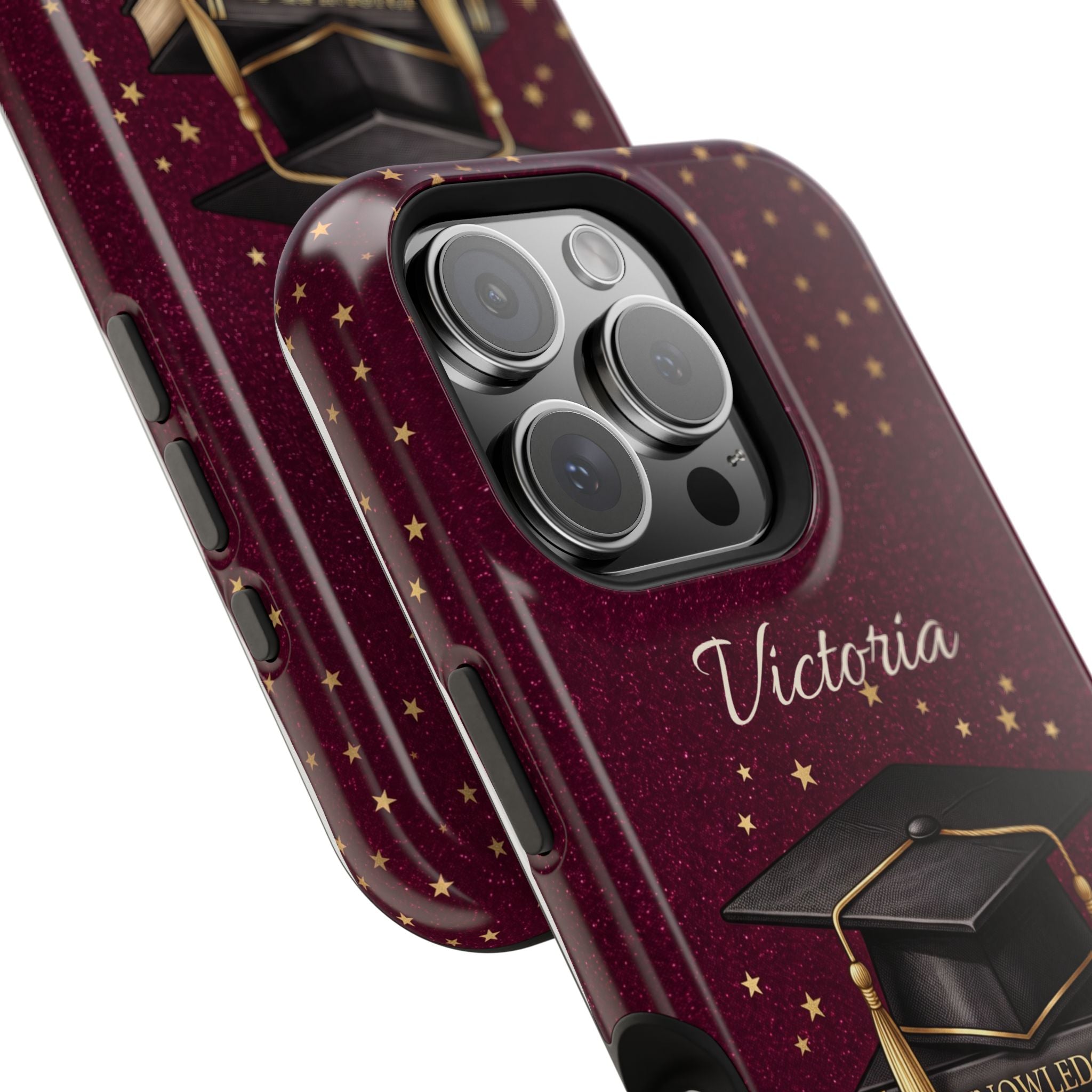 Graduation Cap & Books Personalized Teacher Phone Case — Wireless Charging Cover
