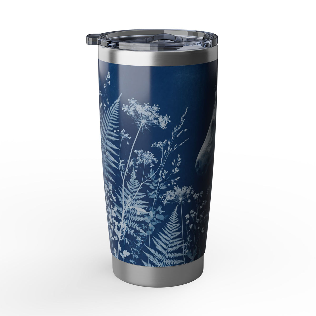 Horse Personalized Tumbler | Cyanotype Botanical Art — 20 oz Stainless Travel Mug