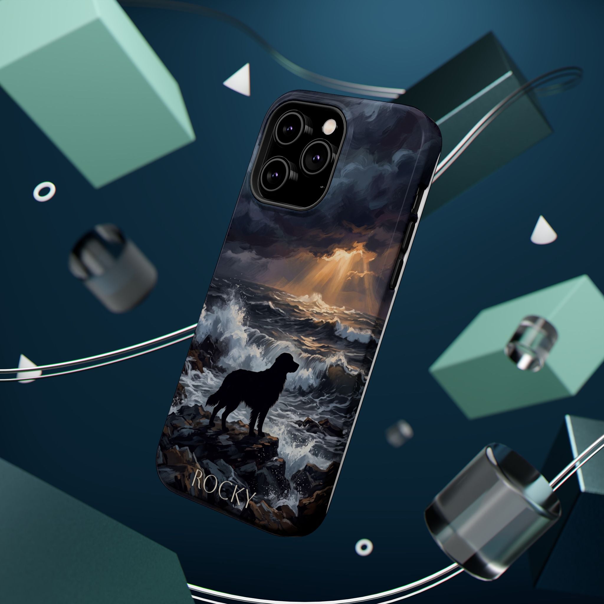 Personalized Golden Retriever Stormy Sea Phone Case — Wireless Charging Cover