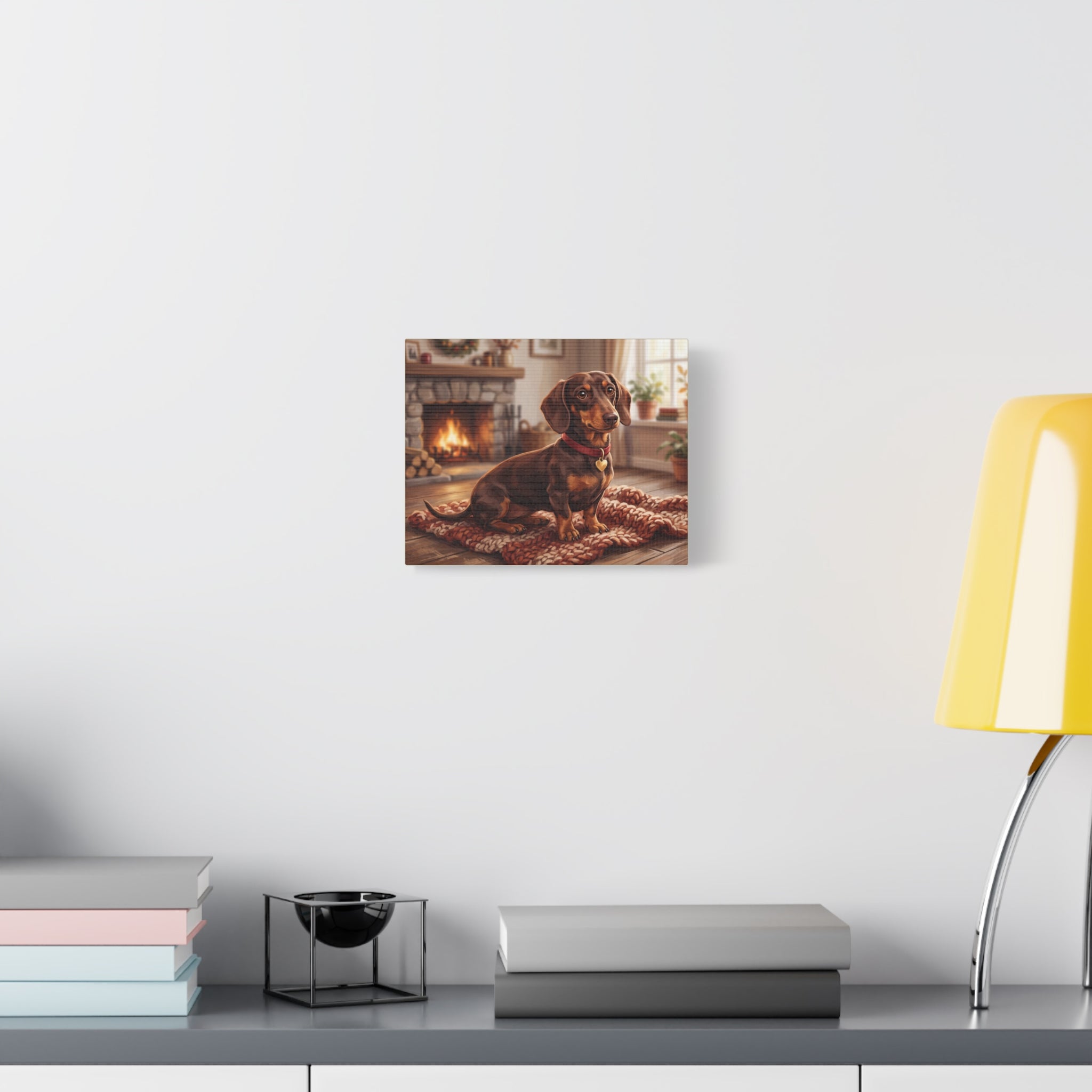 Dachshund Canvas Print | Cozy Fireside Dachshund Wall Art | Dog Lover Home Decor