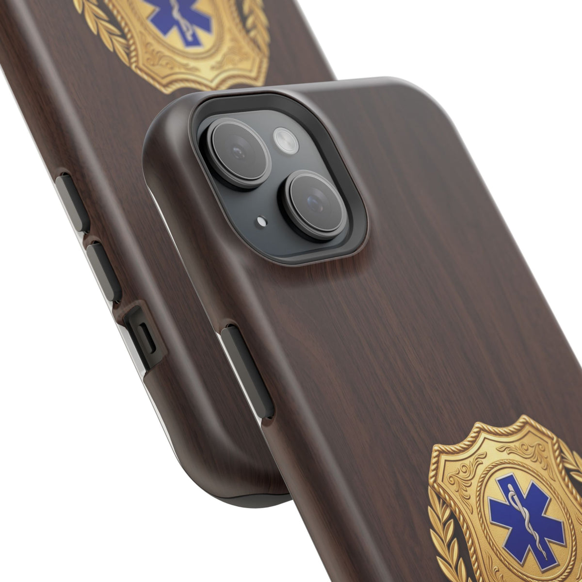 Gold EMS Laurel Badge Wood Phone Case — Magnetic Wireless Charging Cover
