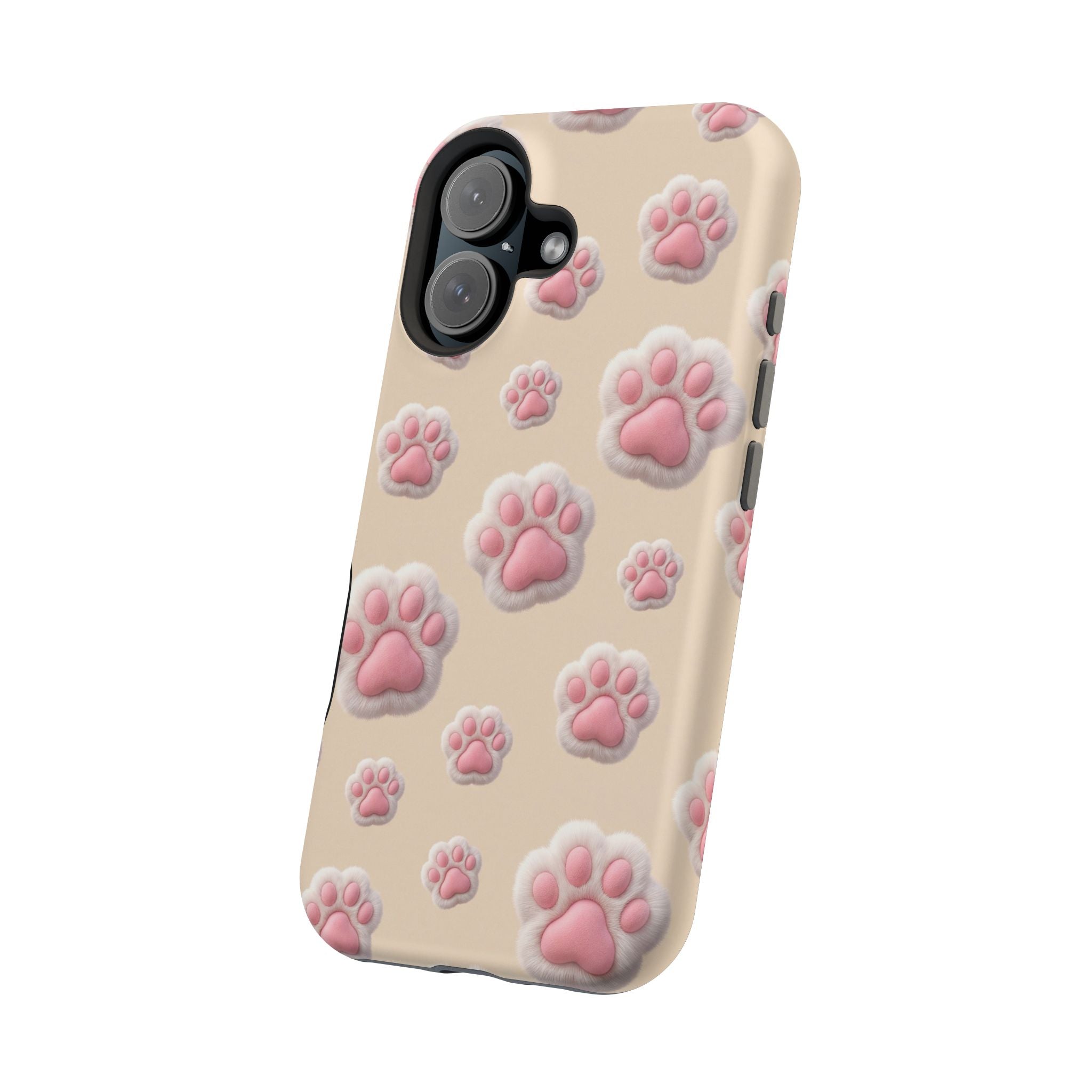 Pink Paw Print Phone Case — Impact-Resistant Wireless Charging Cover