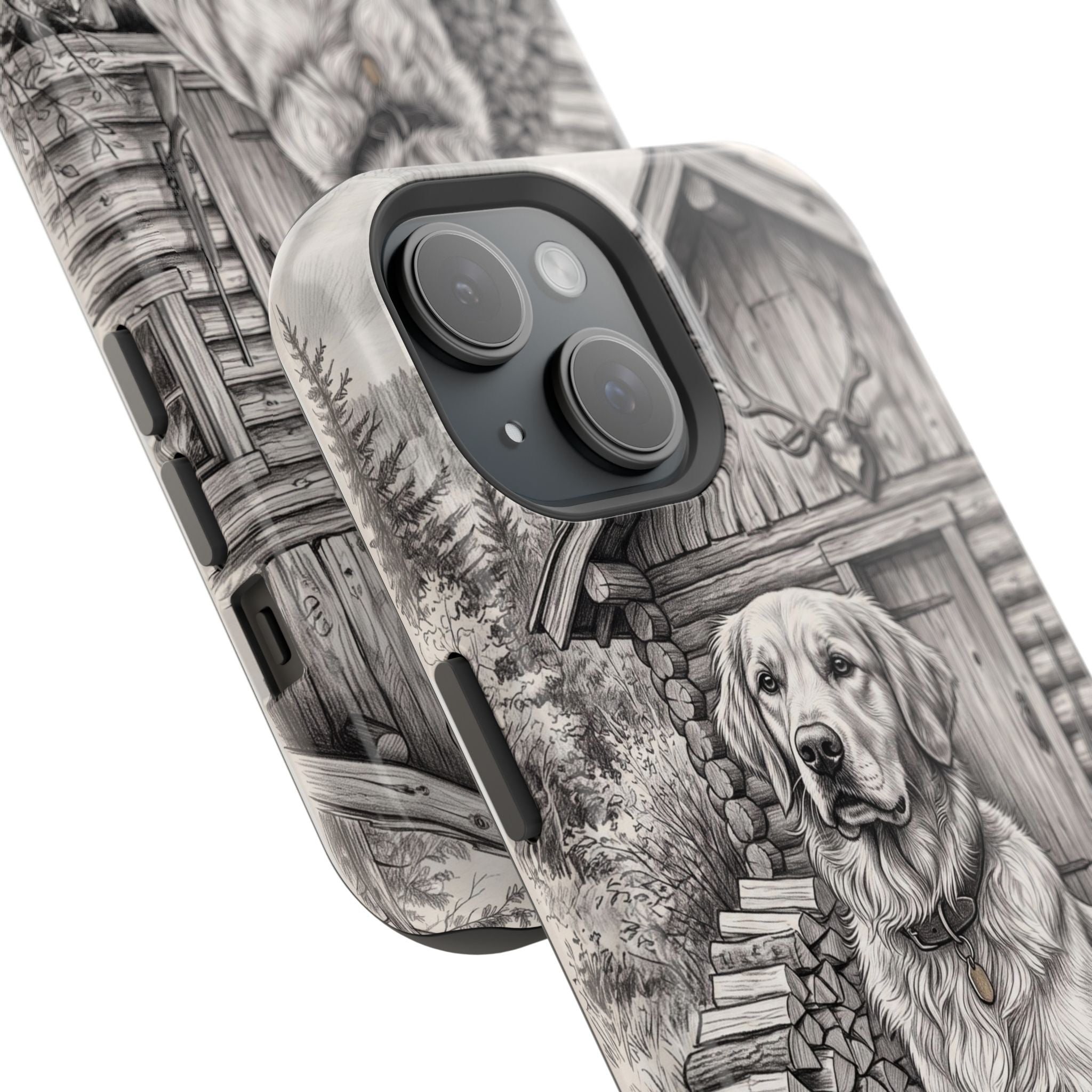 Personalized Golden Retriever Cabin Porch Phone Case — Wireless Charging Cover