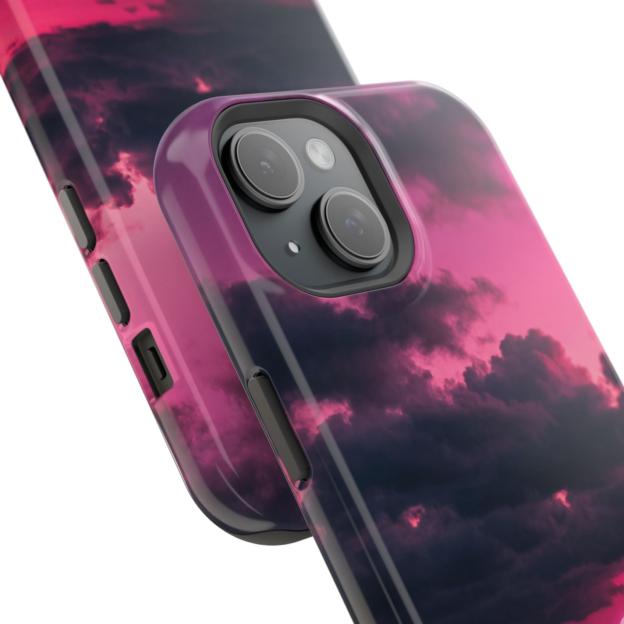 Pink Sky Paw Print Phone Case — Impact-Resistant Wireless Charging Cover
