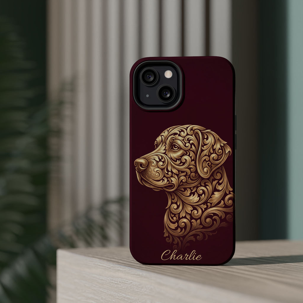 Personalized Gold Filigree Labrador Phone Case — Tough Magnetic Case with Wireless Charging