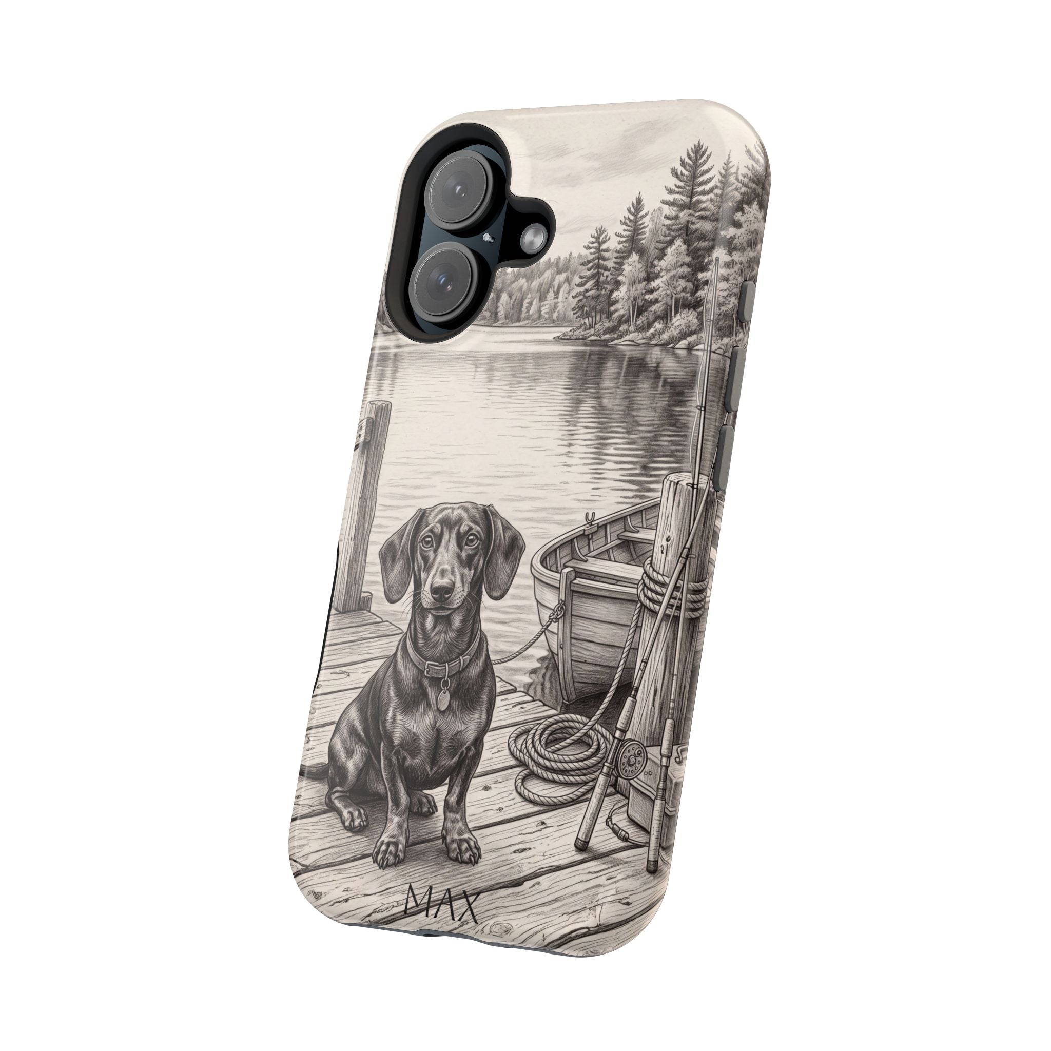 Personalized Dachshund Sunset Beach Phone Case — Wireless Charging Cover