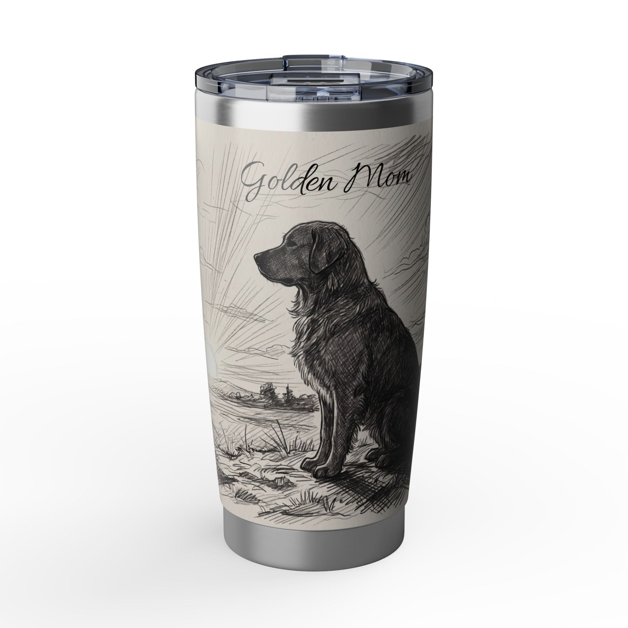 Golden Retriever Tumbler Personalized – 20 oz Stainless Steel Travel Mug with Custom Name, Sunset Silhouette Design for Dog Mom