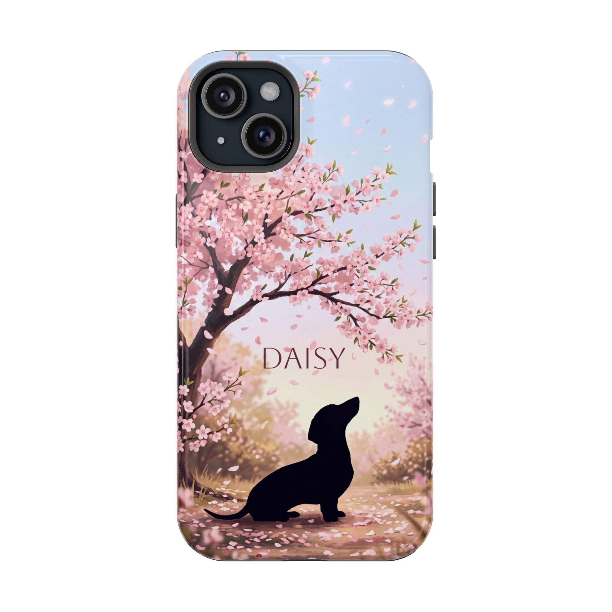 Personalized Dachshund Cherry Blossom Phone Case — Wireless Charging Cover