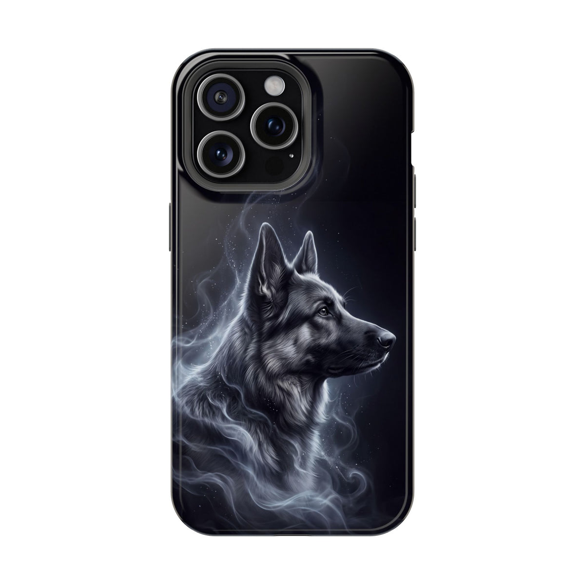 German Shepherd Phone Case | Silver Moonlight Mist Art — Tough Magnetic Case with Wireless Charging