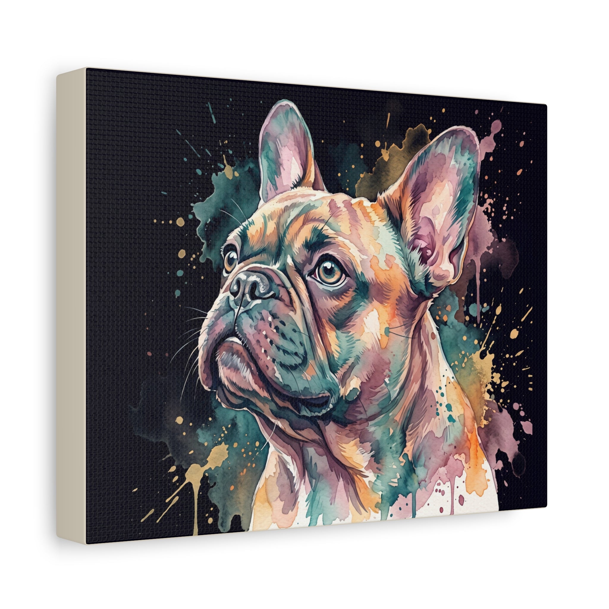 Watercolor French Bulldog Canvas Print — Colorful Dog Wall Art, Matte Stretched Canvas