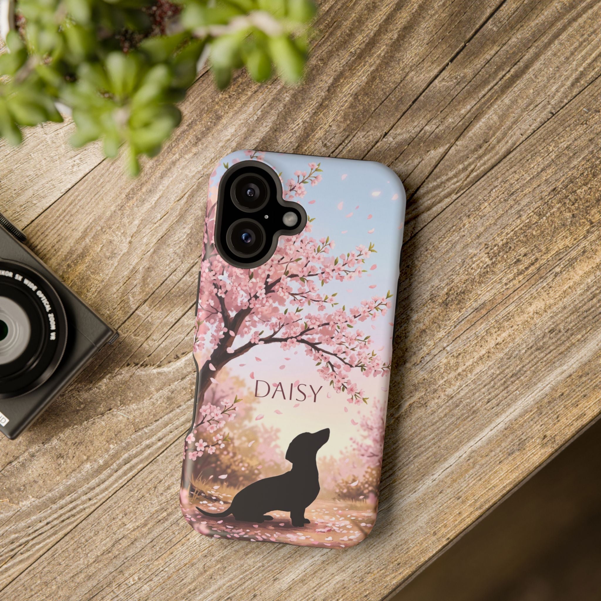 Personalized Dachshund Cherry Blossom Phone Case — Wireless Charging Cover