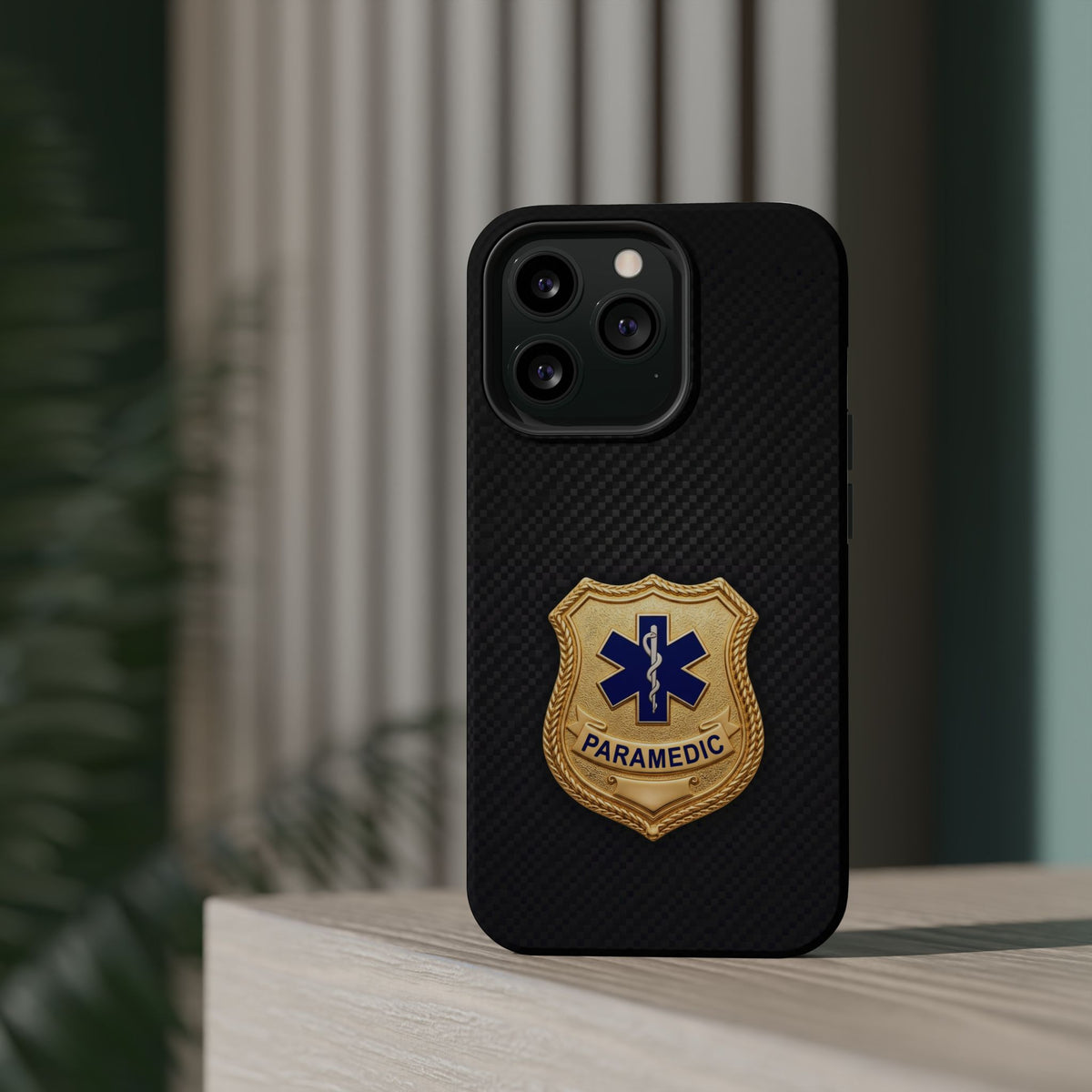 Gold Paramedic Badge Black Phone Case — Magnetic Wireless Charging Cover