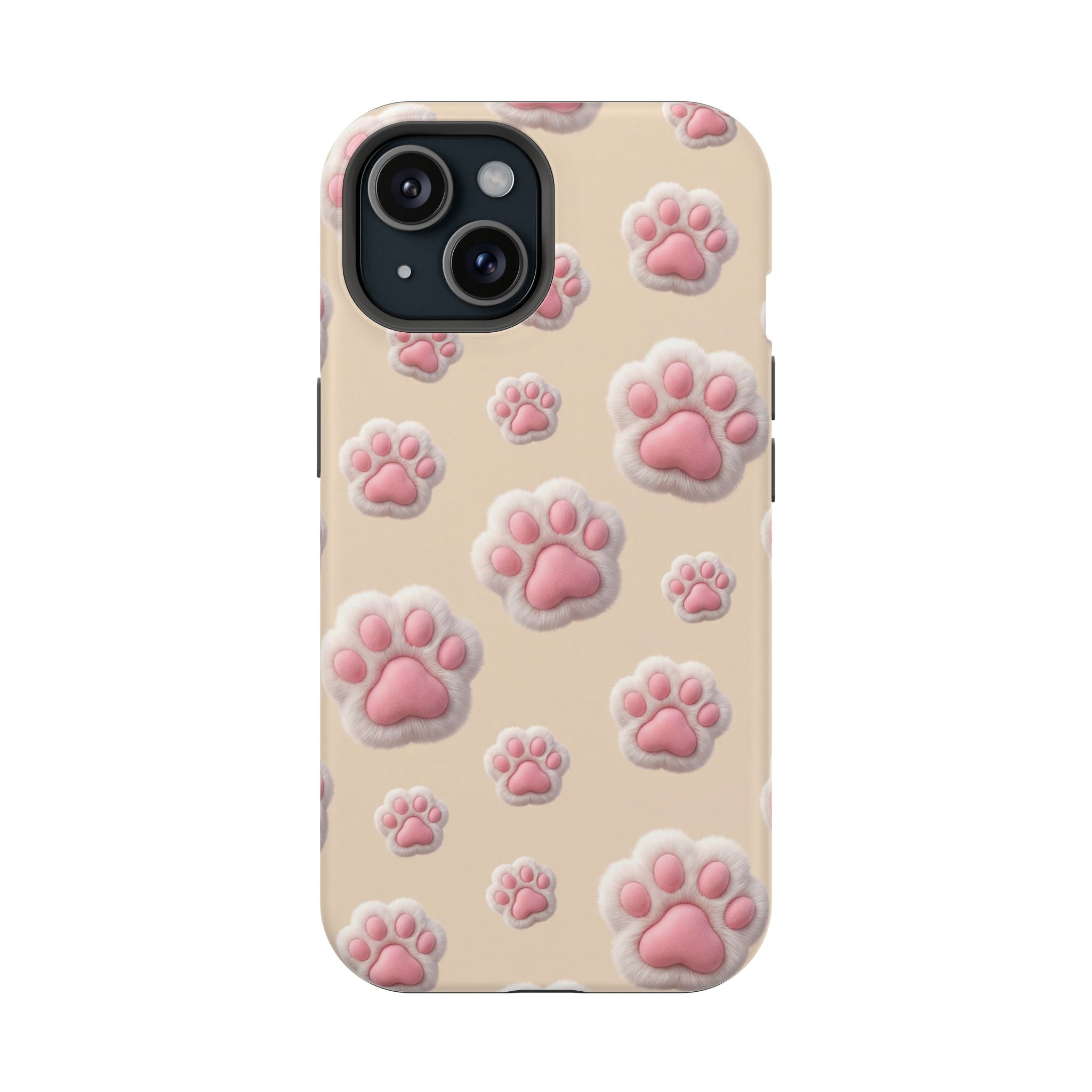Pink Paw Print Phone Case — Impact-Resistant Wireless Charging Cover